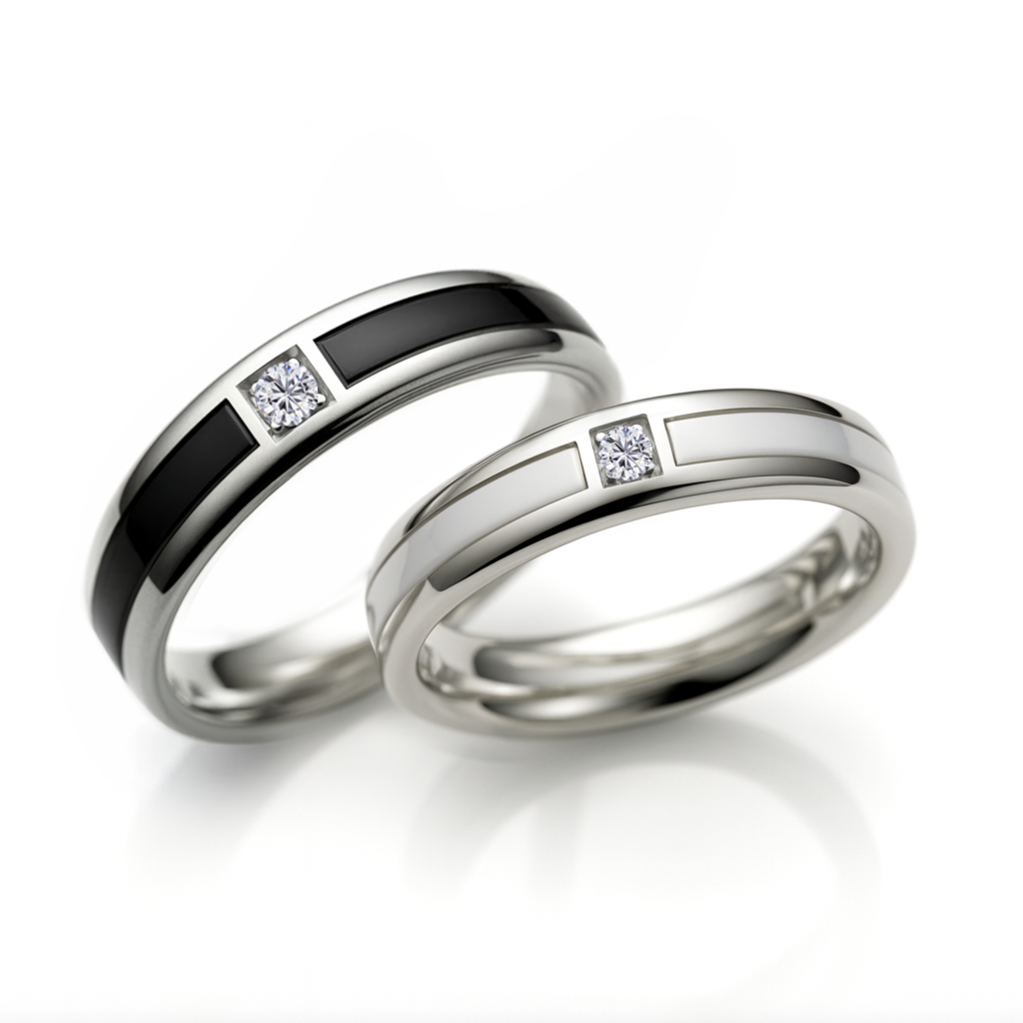The Enamel Contrast Couples Rings - View 1