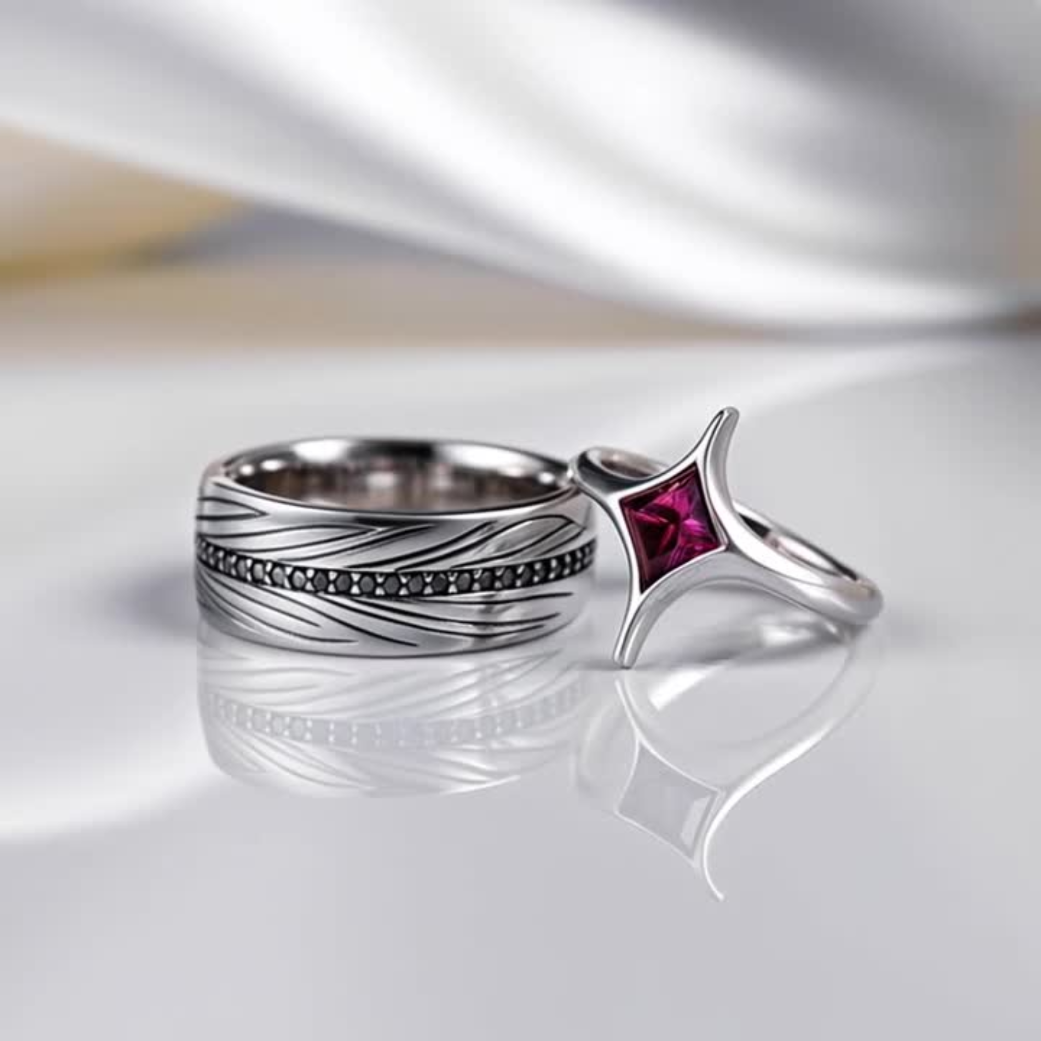 The Geometric Star Couples Rings - View 2