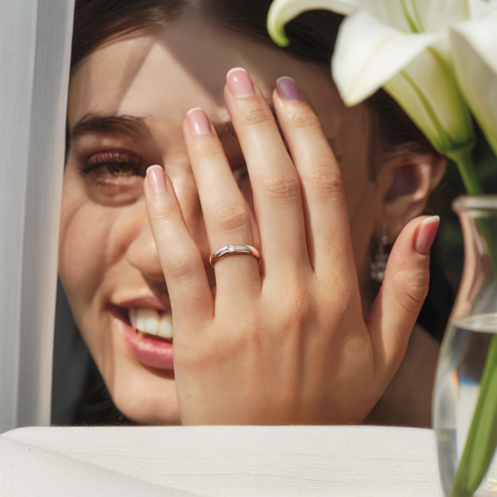 The White Rose-Inlay Couples Rings - View 4