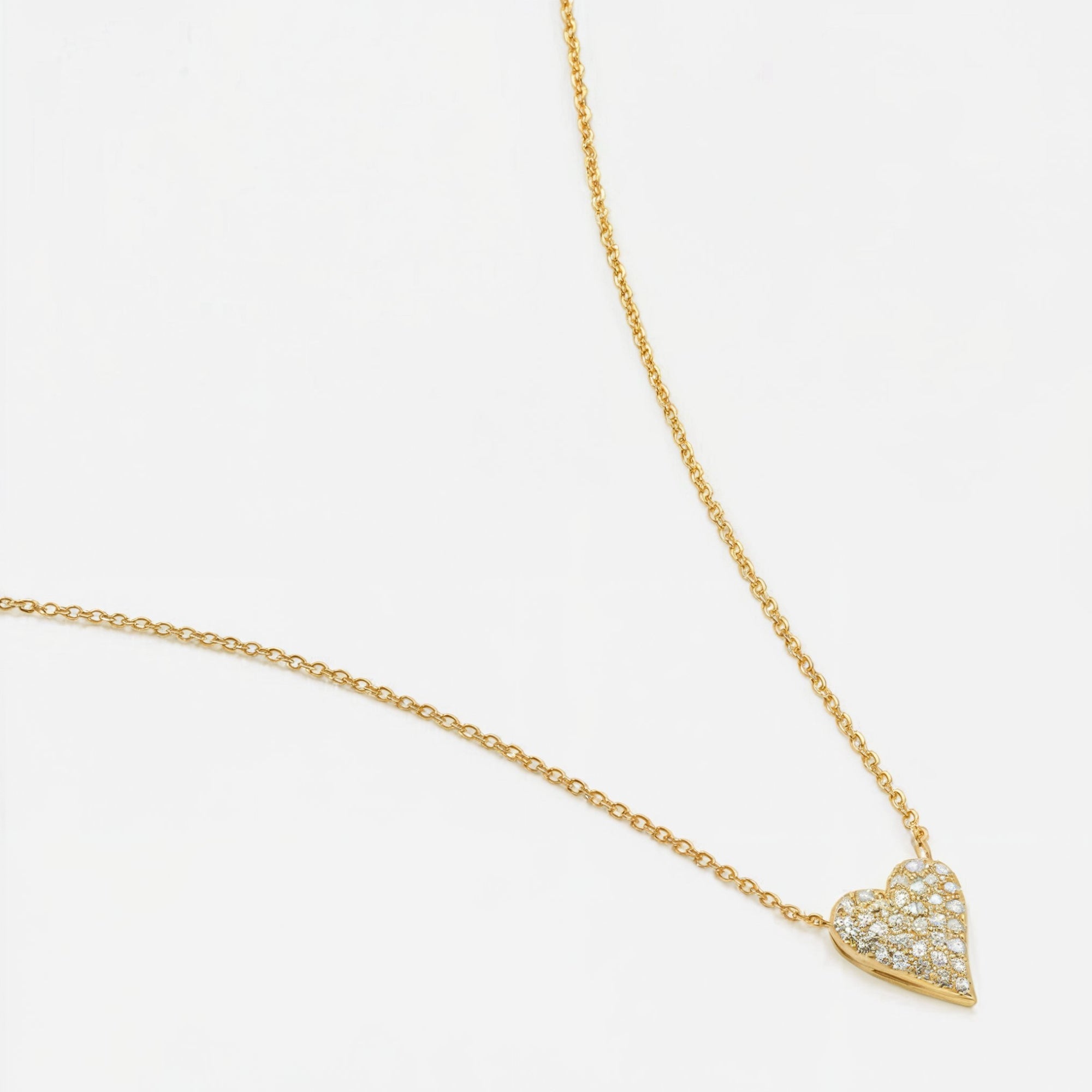 11mm by 15mm lab-grown diamond heart pendant on a gold necklace