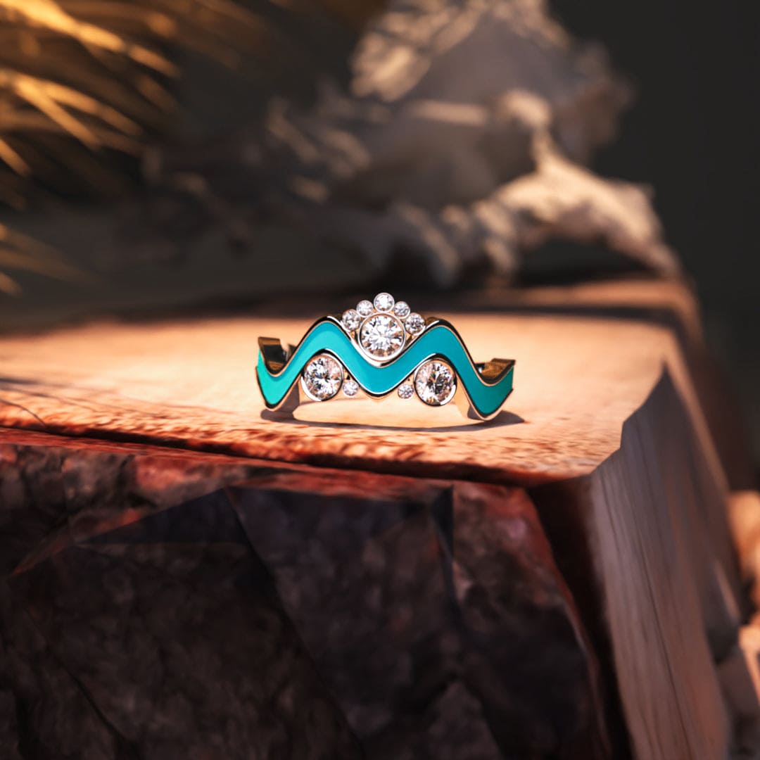 Ocean Peaks: Bague Vague Diamant Éthique - Argent Sterling 925