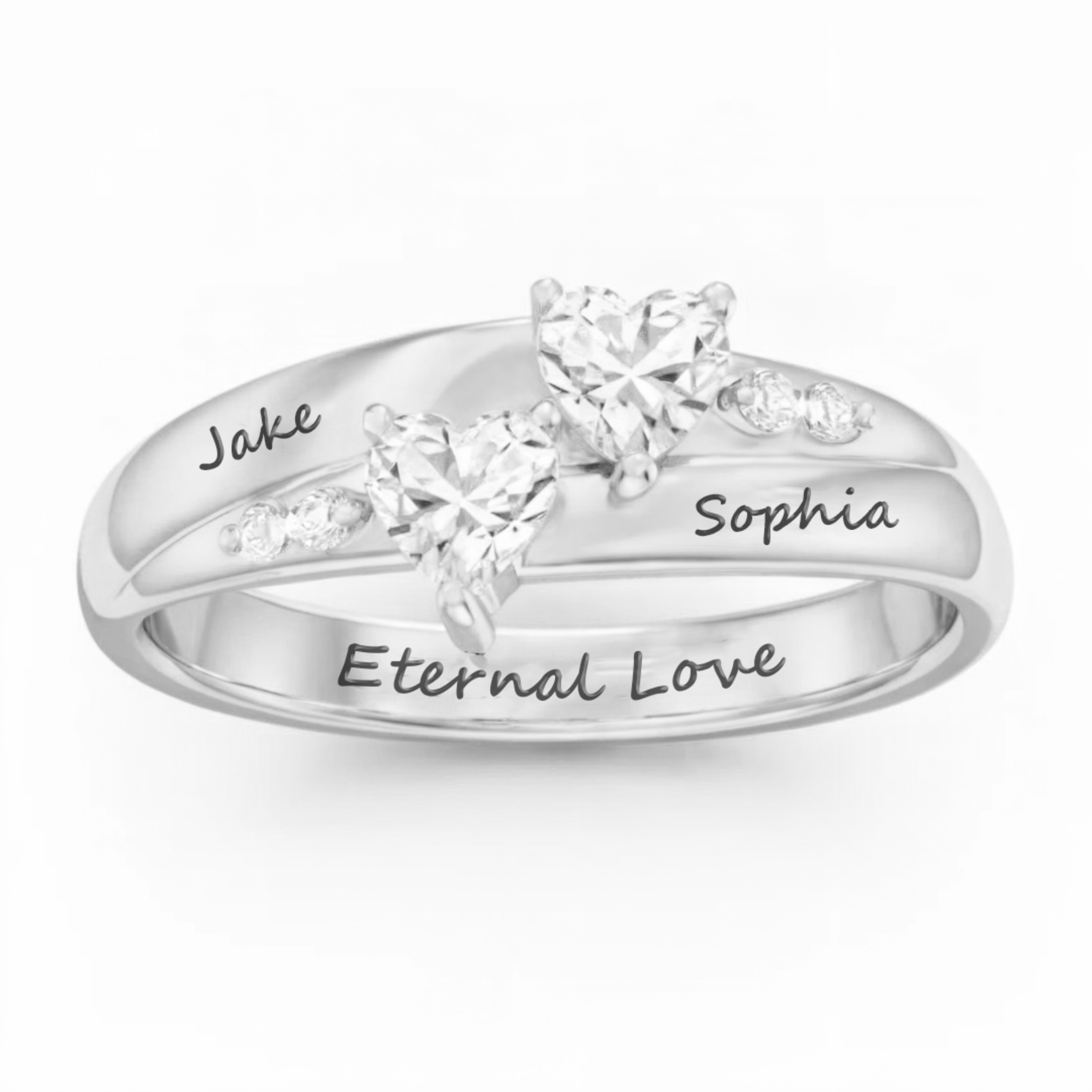 Bague de promesse double cœur en or gravé