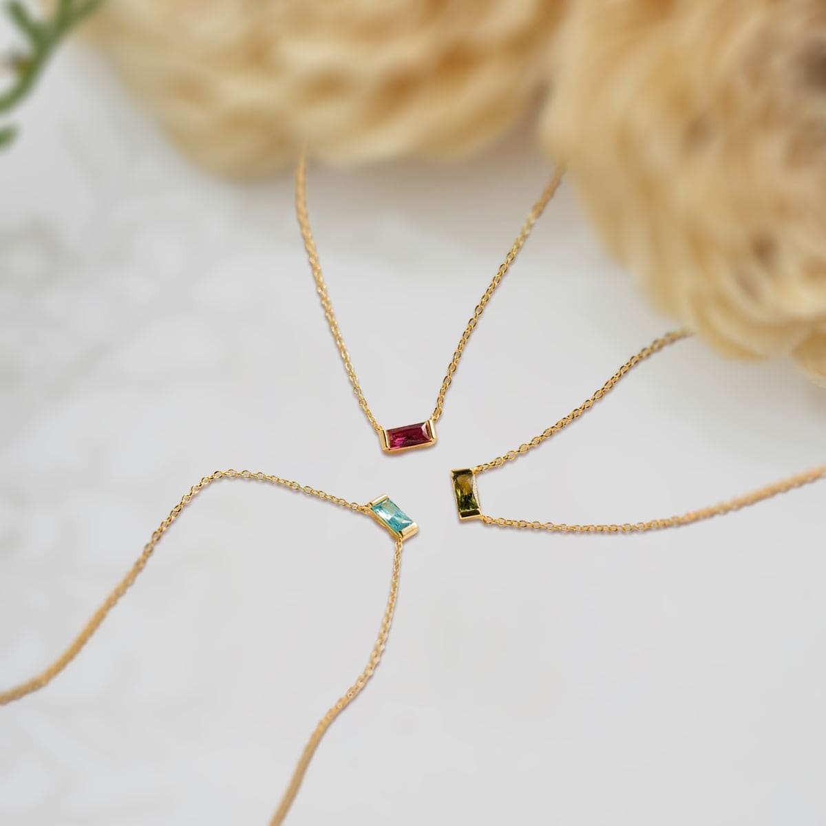 Collier personnalisé avec pierre de naissance taille baguette - Acier inoxydable