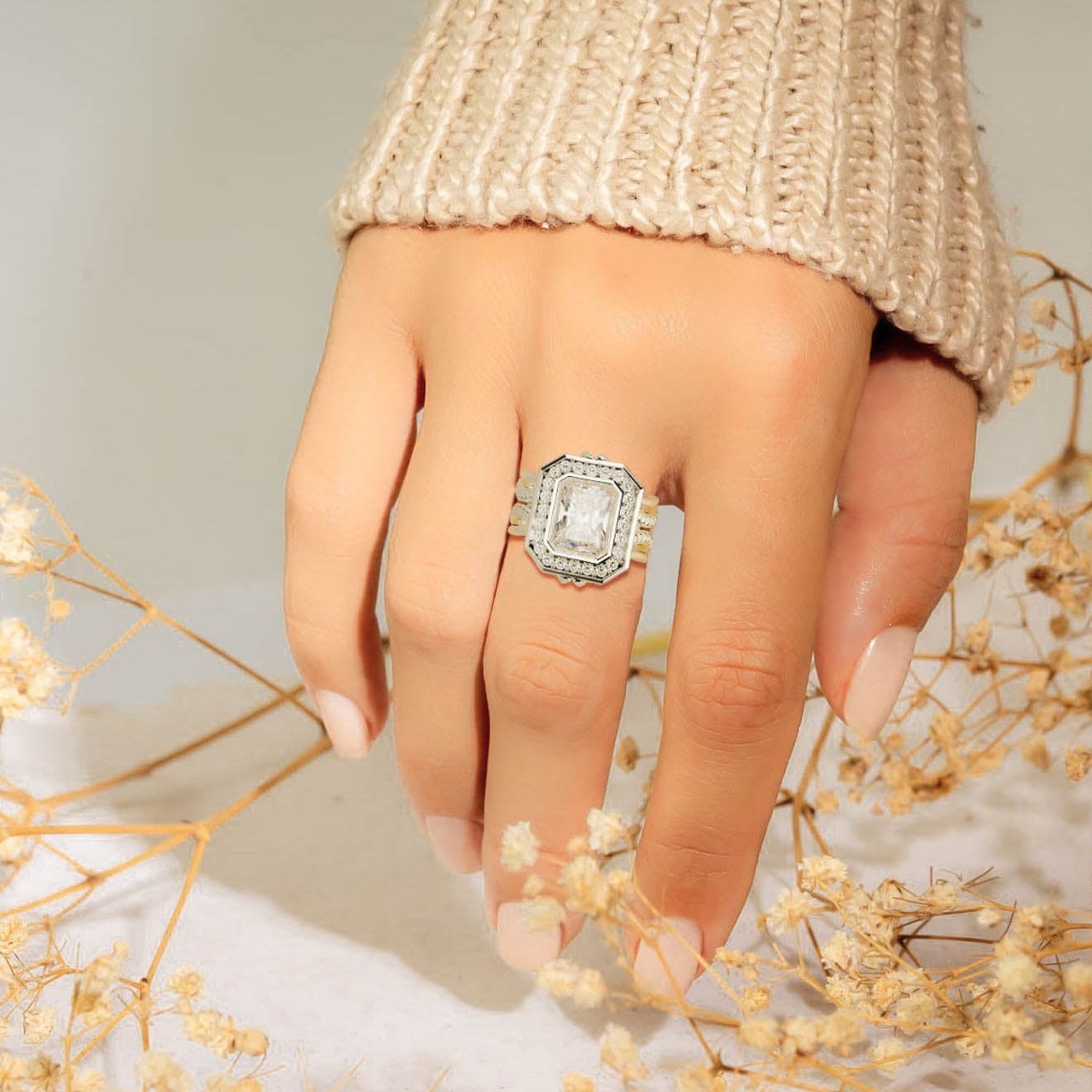 Éclat Élyséen : Bague Diamant Taille Émeraude - Argent Sterling S925