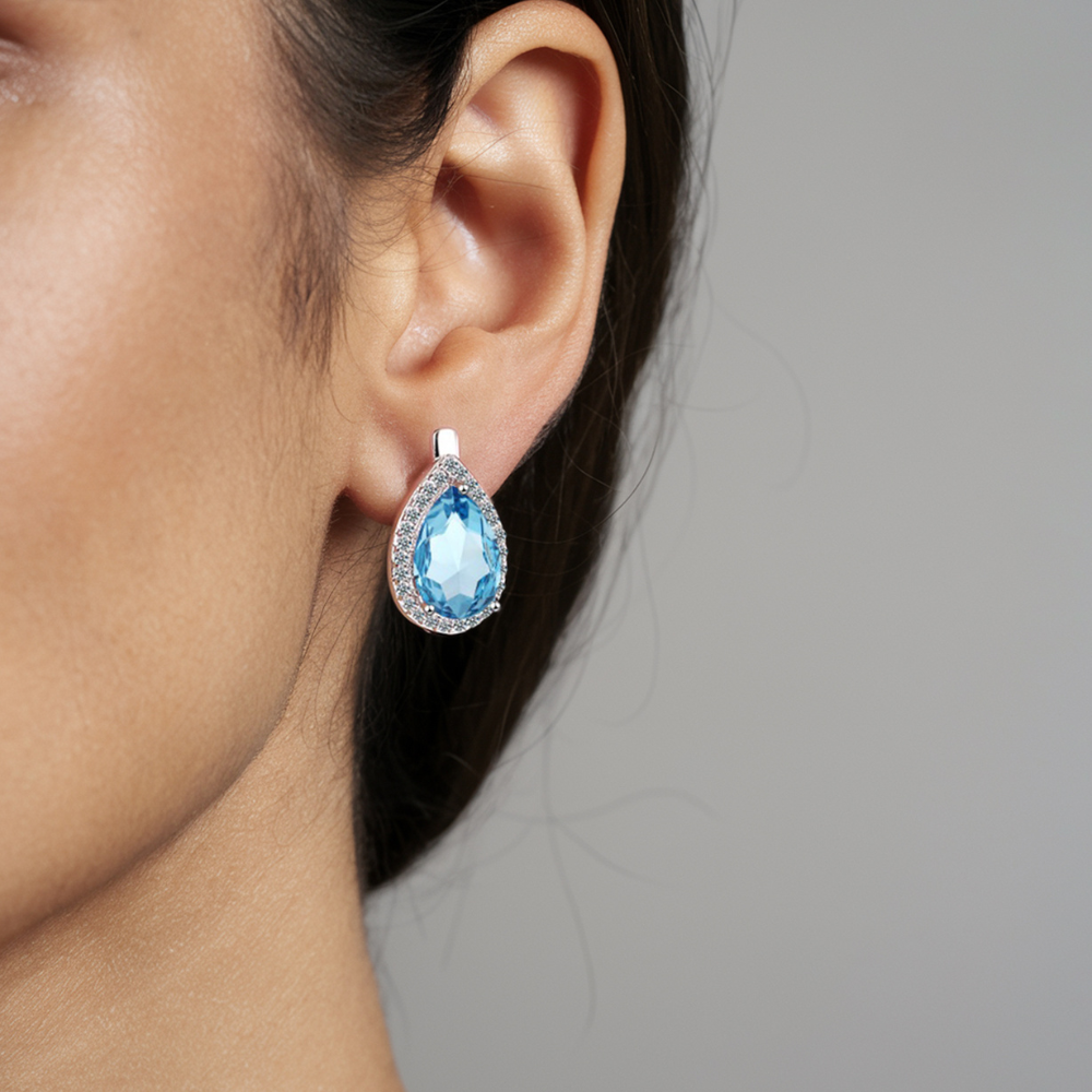 Boucles d'oreilles aigue-marine en forme de larme