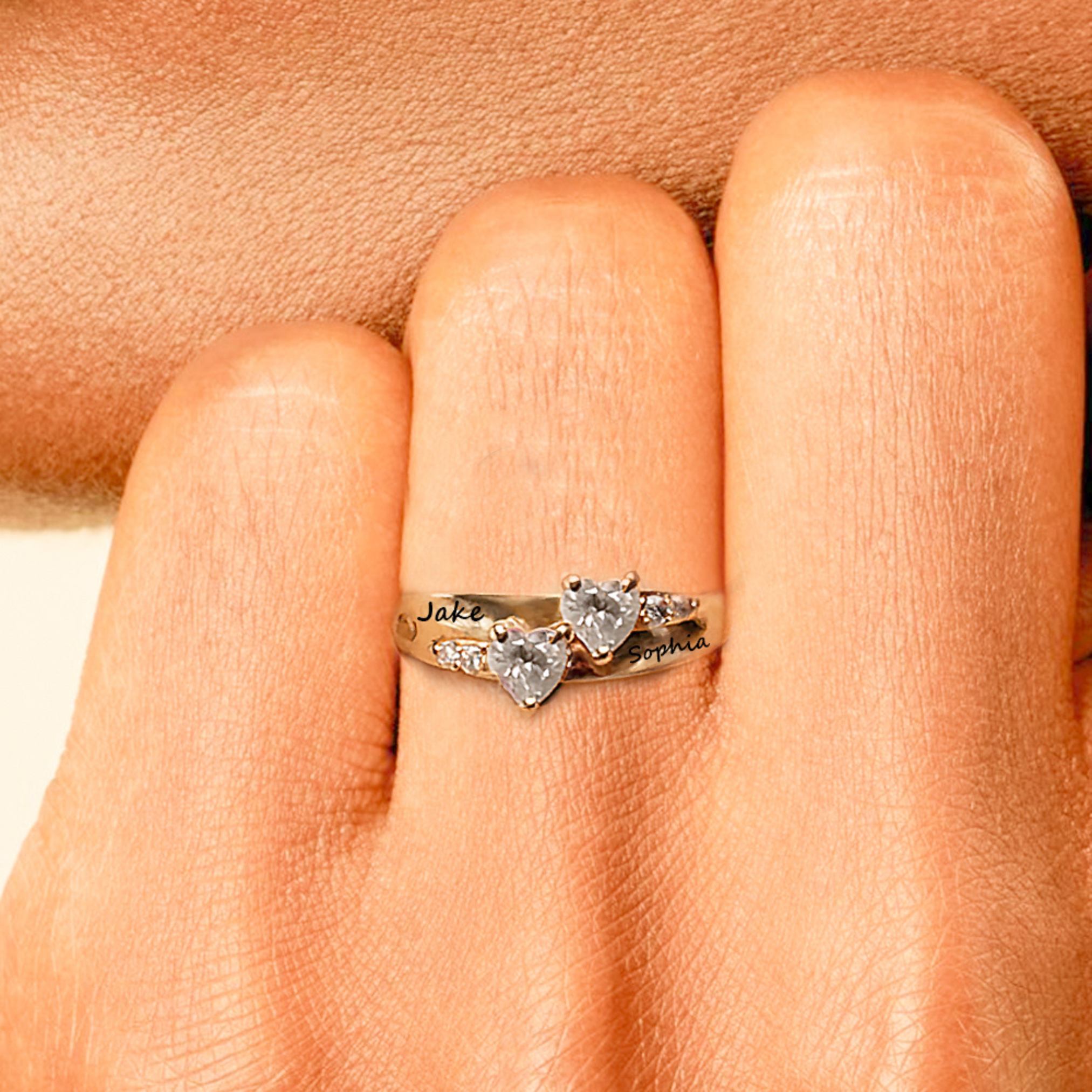 Bague de promesse double cœur en or gravé