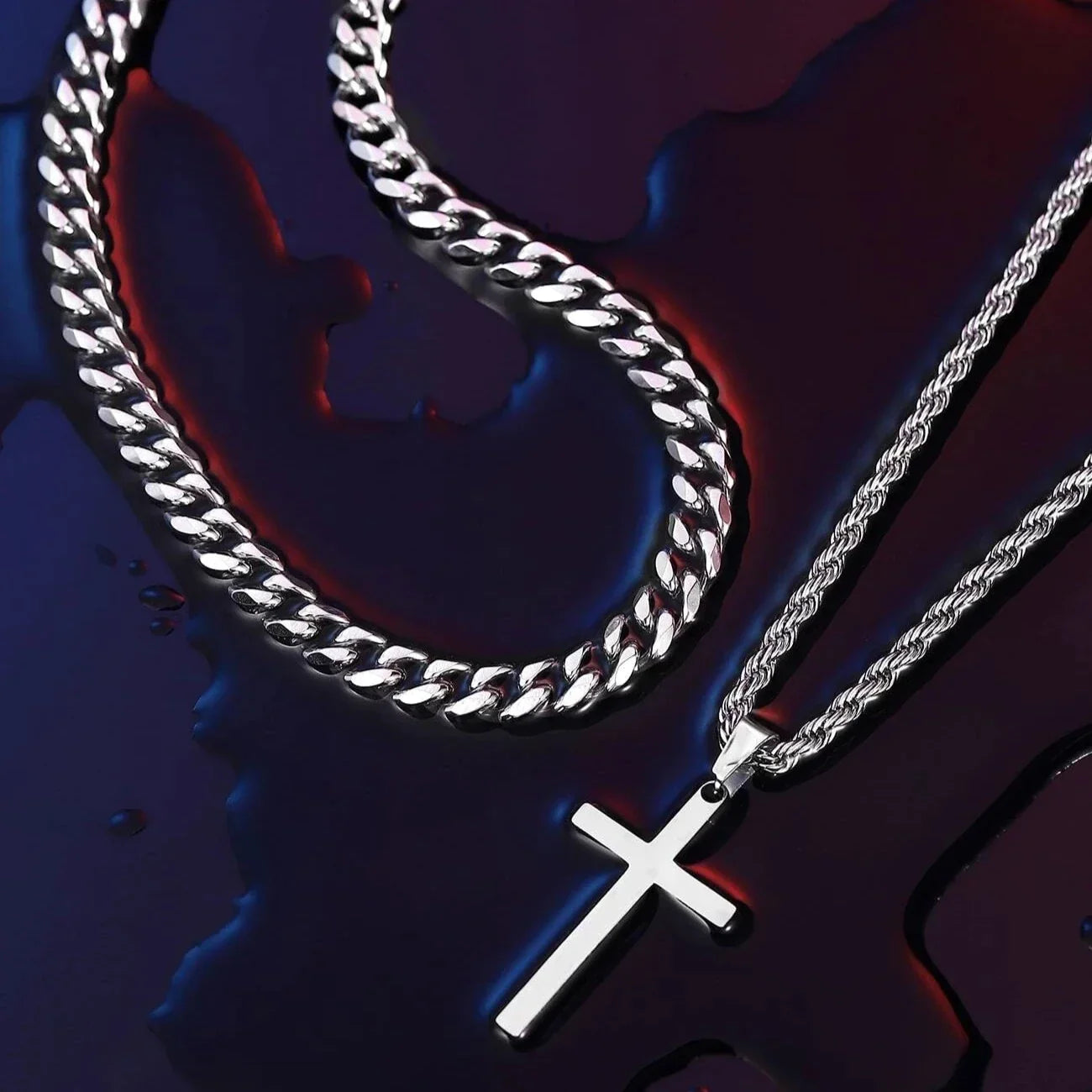 Men's Double Layer Cross Pendant Charm Necklace