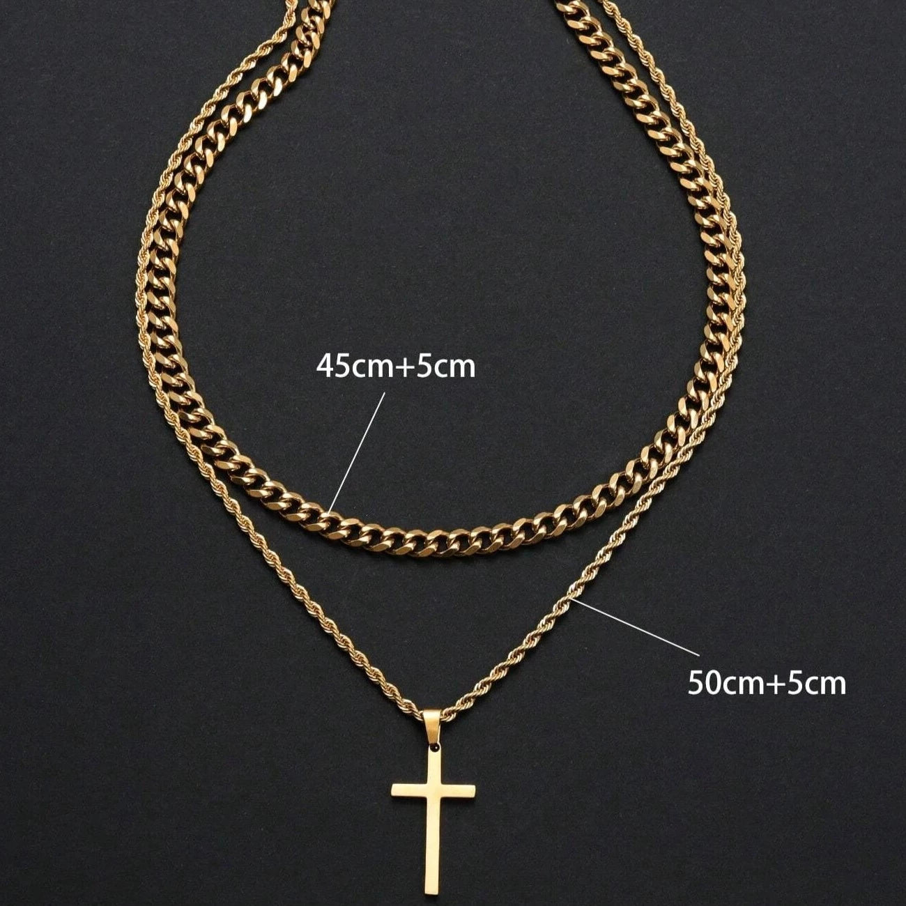 Collier Pendentif Croix Double Épaisseur Homme en Or 18K