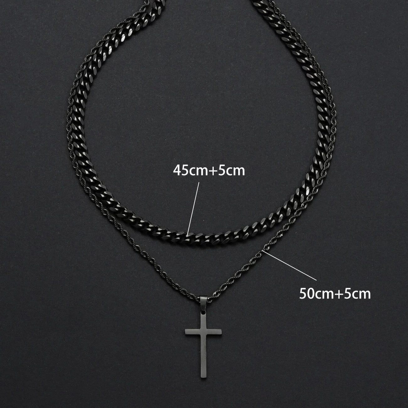 Collier Pendentif Croix Double Épaisseur Homme en Or 18K