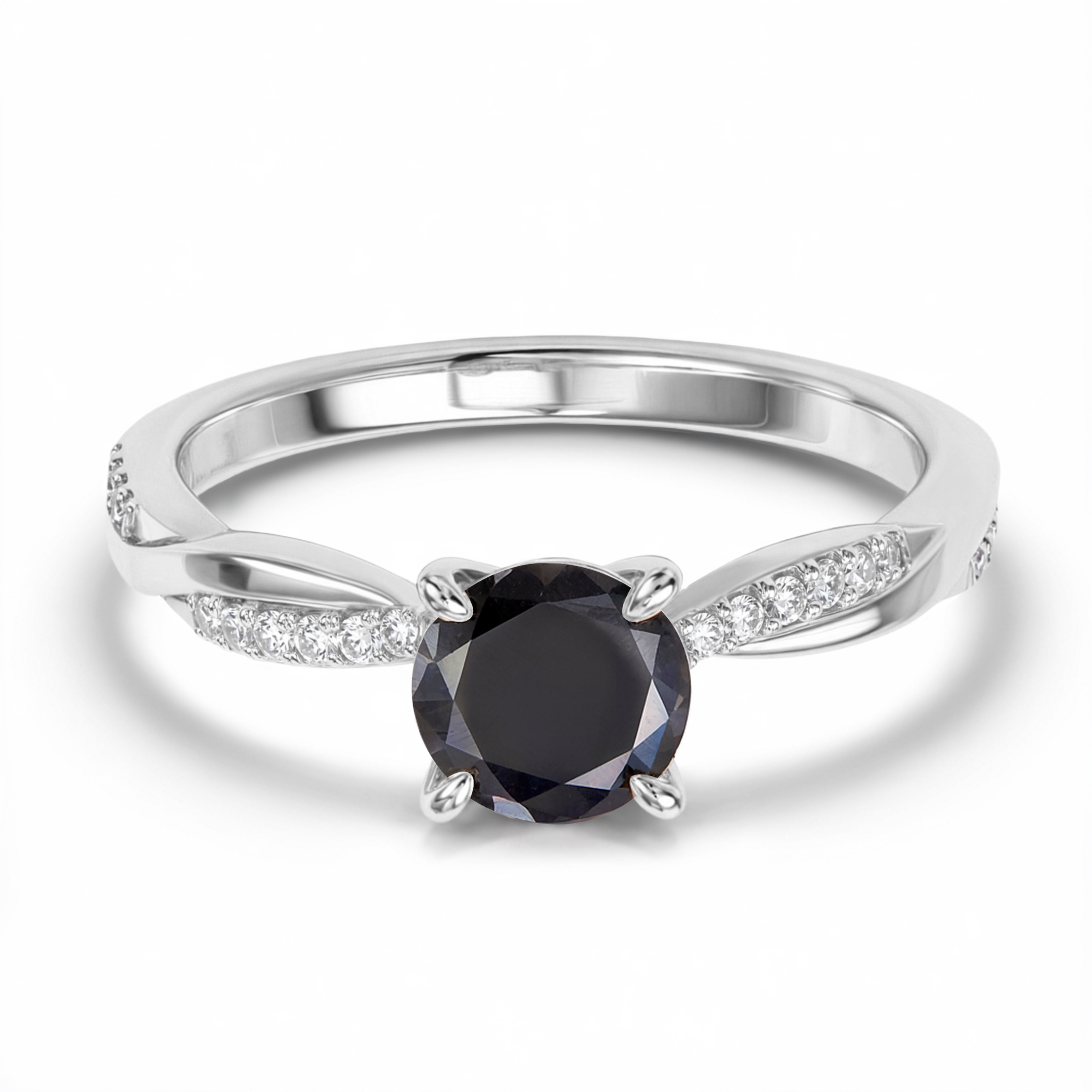 Twisted Band 1CT Round Cut Black Moissanite Ring