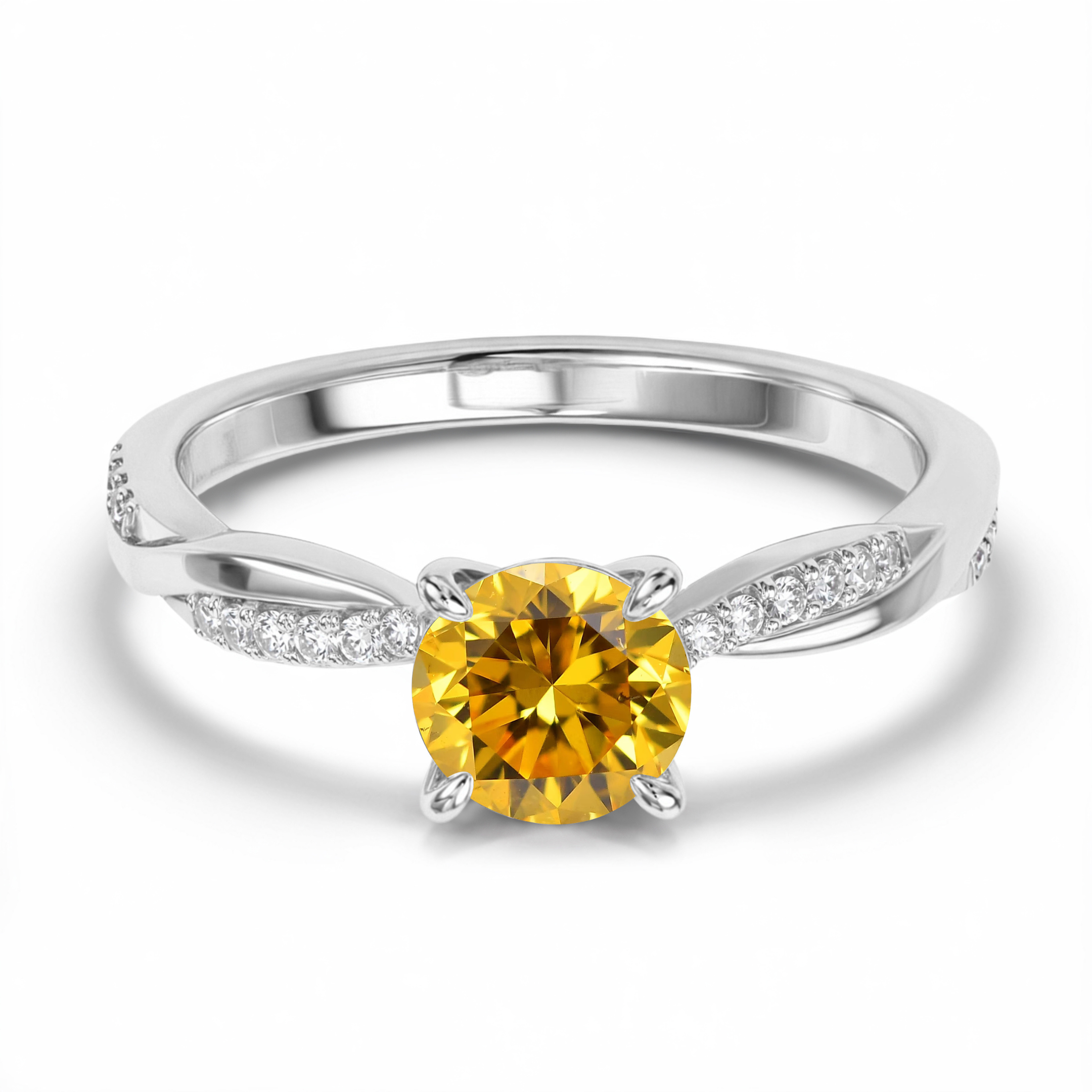 Twisted Band 1CT Round Cut Yellow Moissanite Ring
