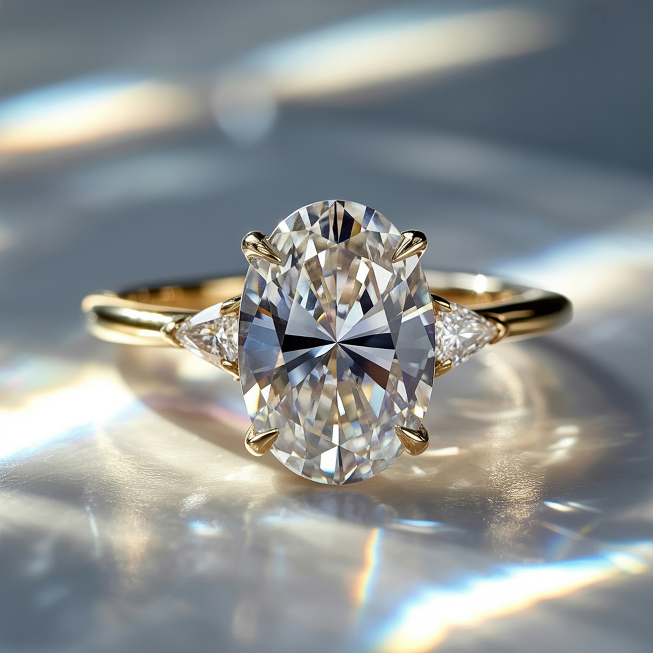 The Opaline - Three Stone Moissanite Ring