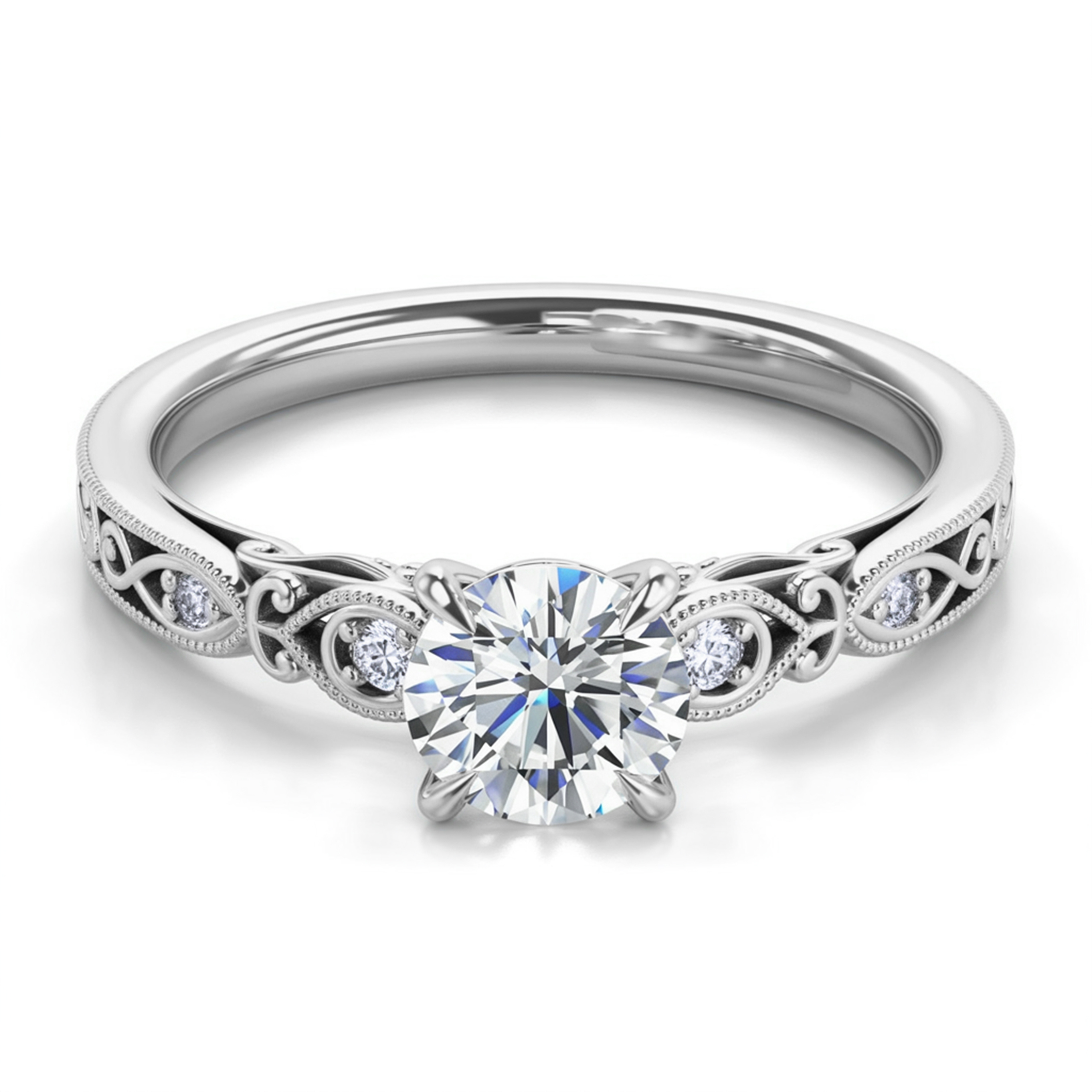 1CT Round Cut Vintage Moissanite Ring