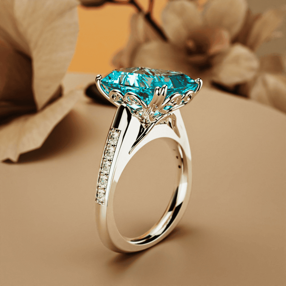 Aqua Dream: Bague Aigue-Marine Taille Émeraude - Argent Sterling S925