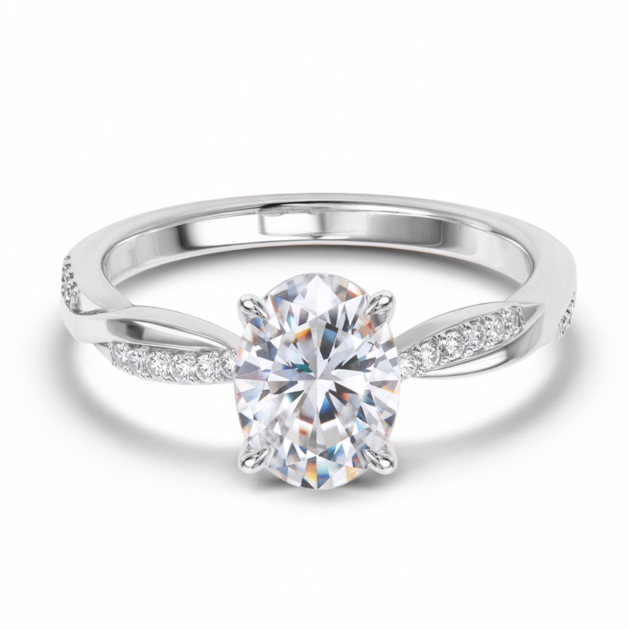 Twisted Band 1CT Oval Cut Moissanite Ring
