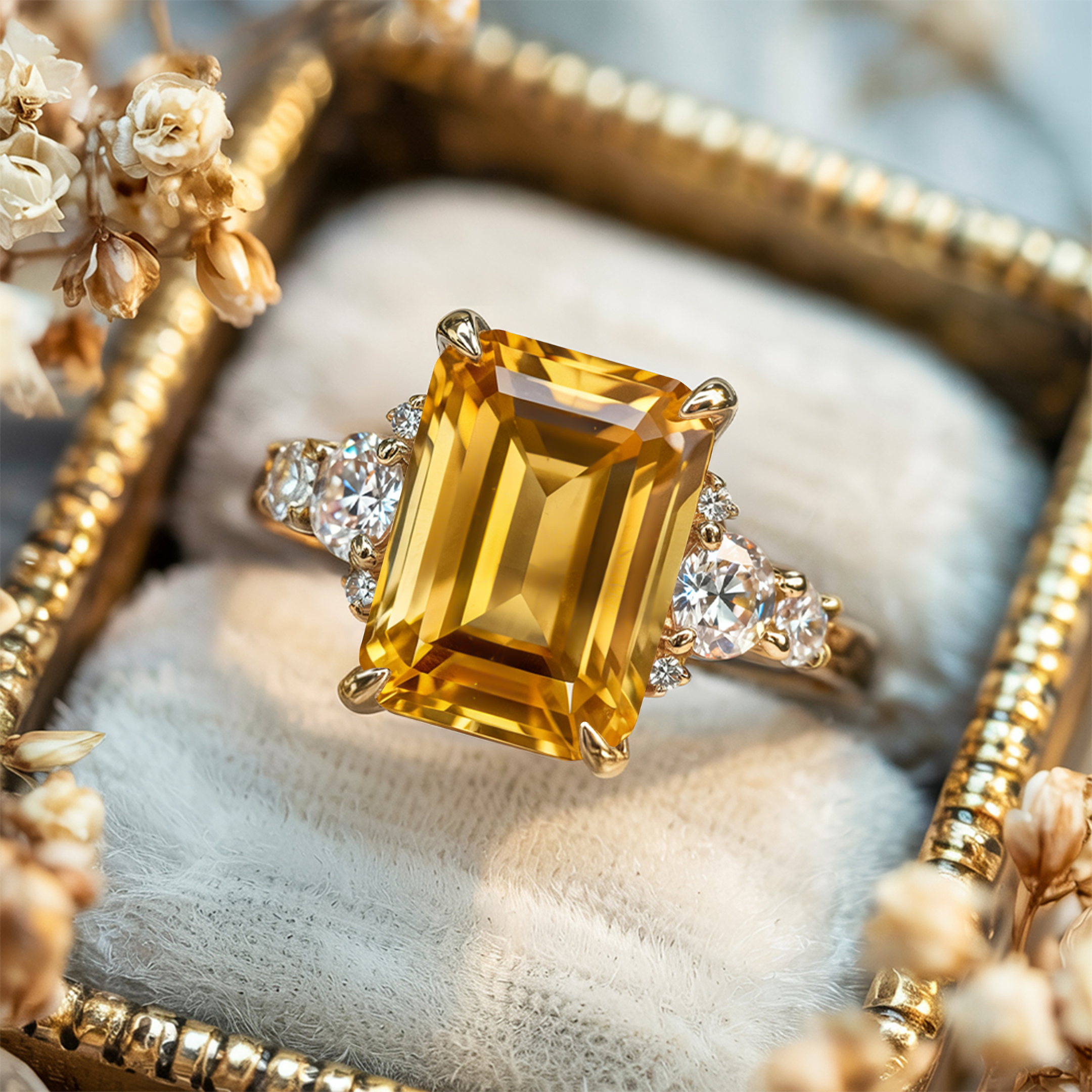 The Bella Jewel 3CT Emerald Cut Yellow Moissanite Ring