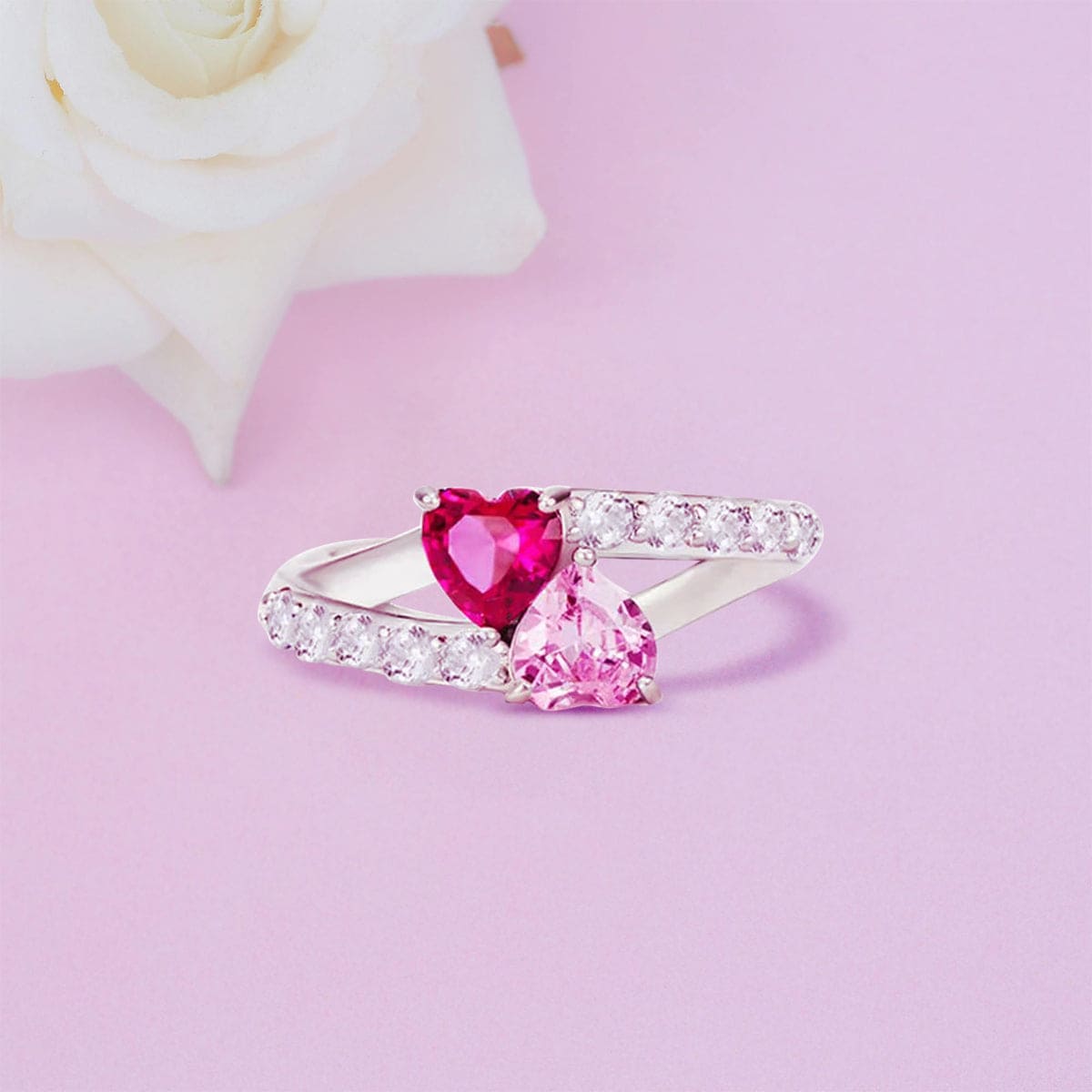 Bague Personnalisée Double Cœur Pierres de Naissance - Argent Sterling S925