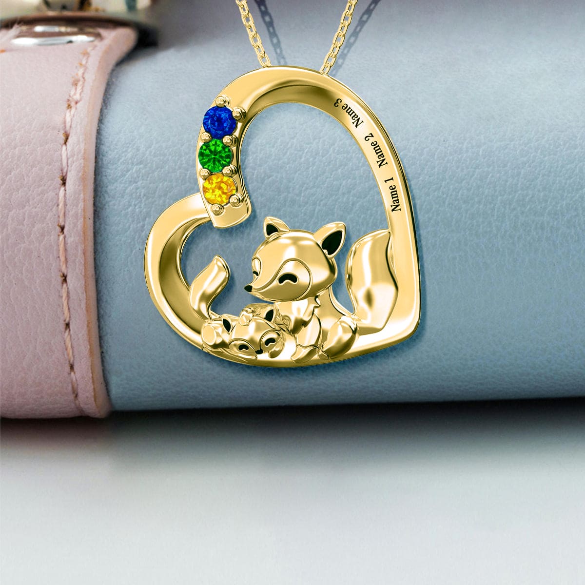 Collier Personnalisé Famille Renard Pierres de Naissance - Acier Inoxydable