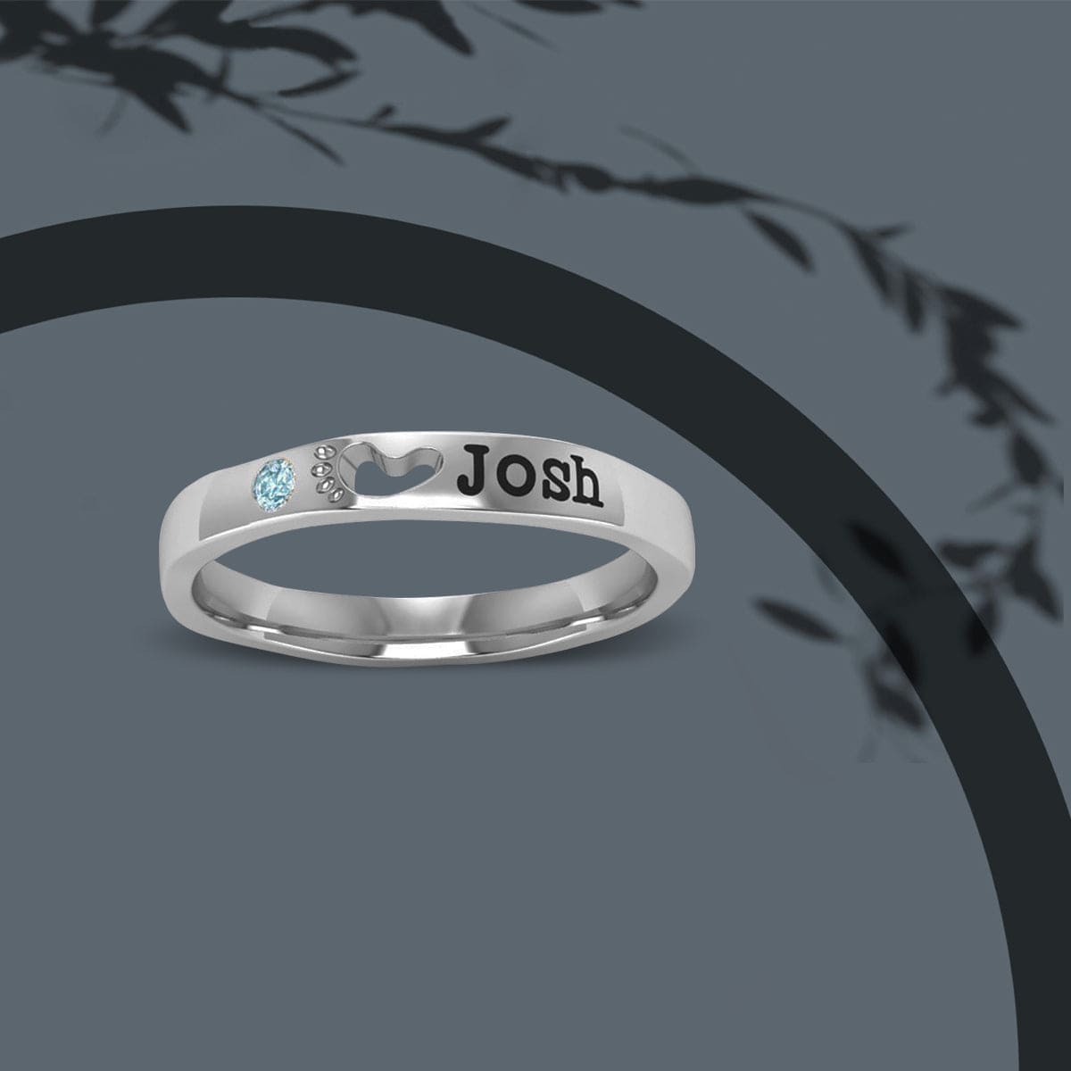 Bague personnalisée avec nom et pierre de naissance taille brillant rond - Argent Sterling S925