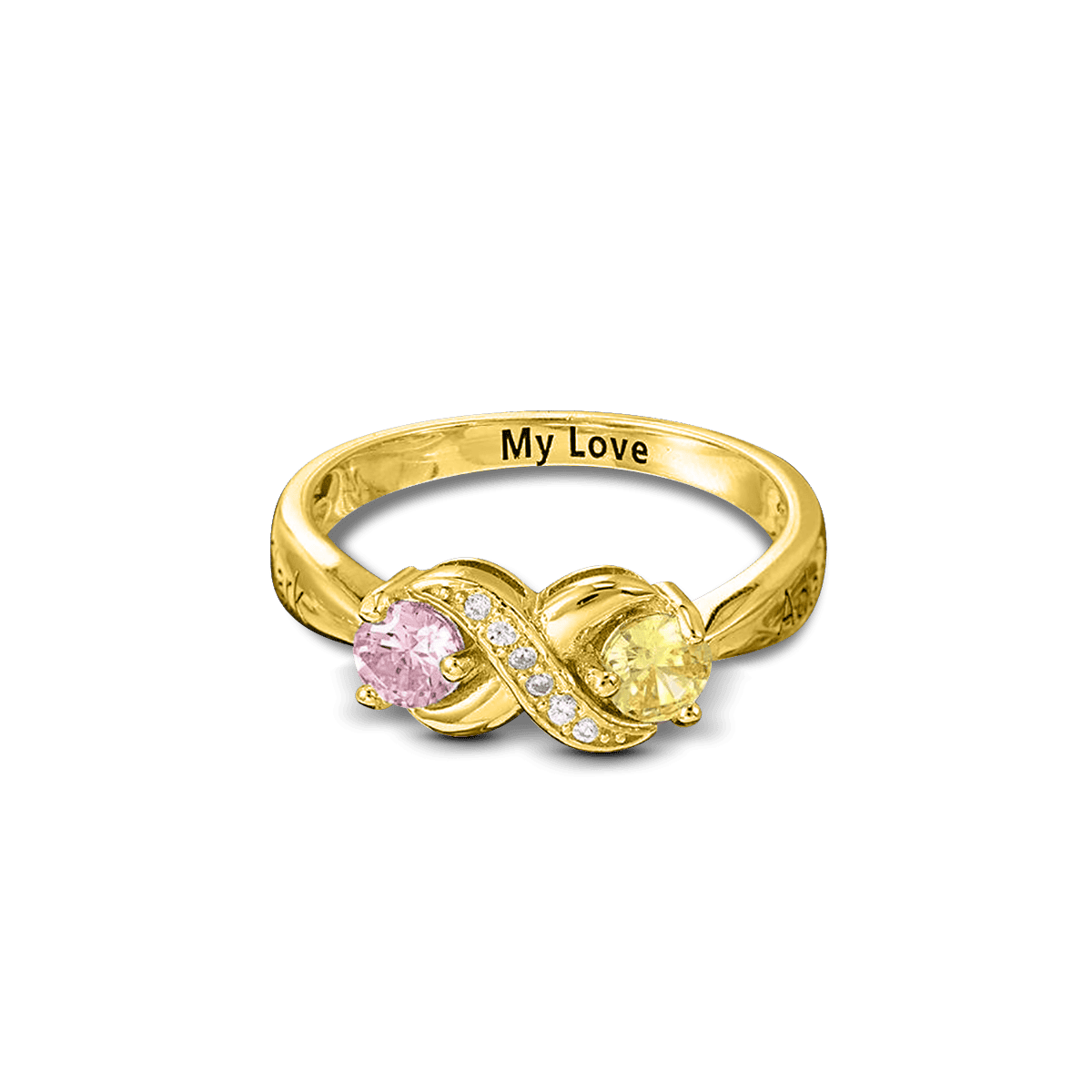 Bague personnalisée Infini avec pierres de naissance taille ronde - Argent Sterling S925