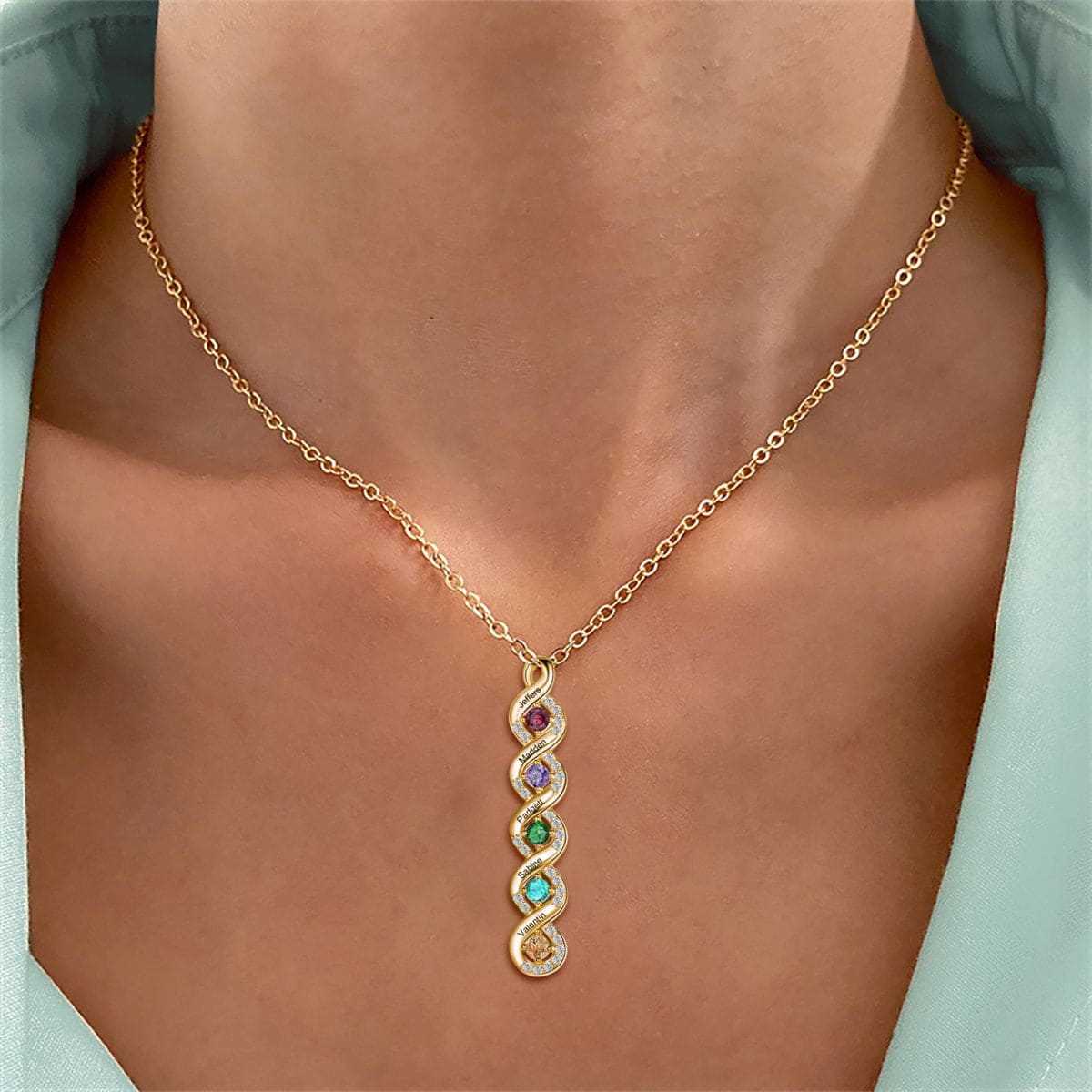 Collier Infini Familial Personnalisé Pierres de Naissance - Argent Sterling S925