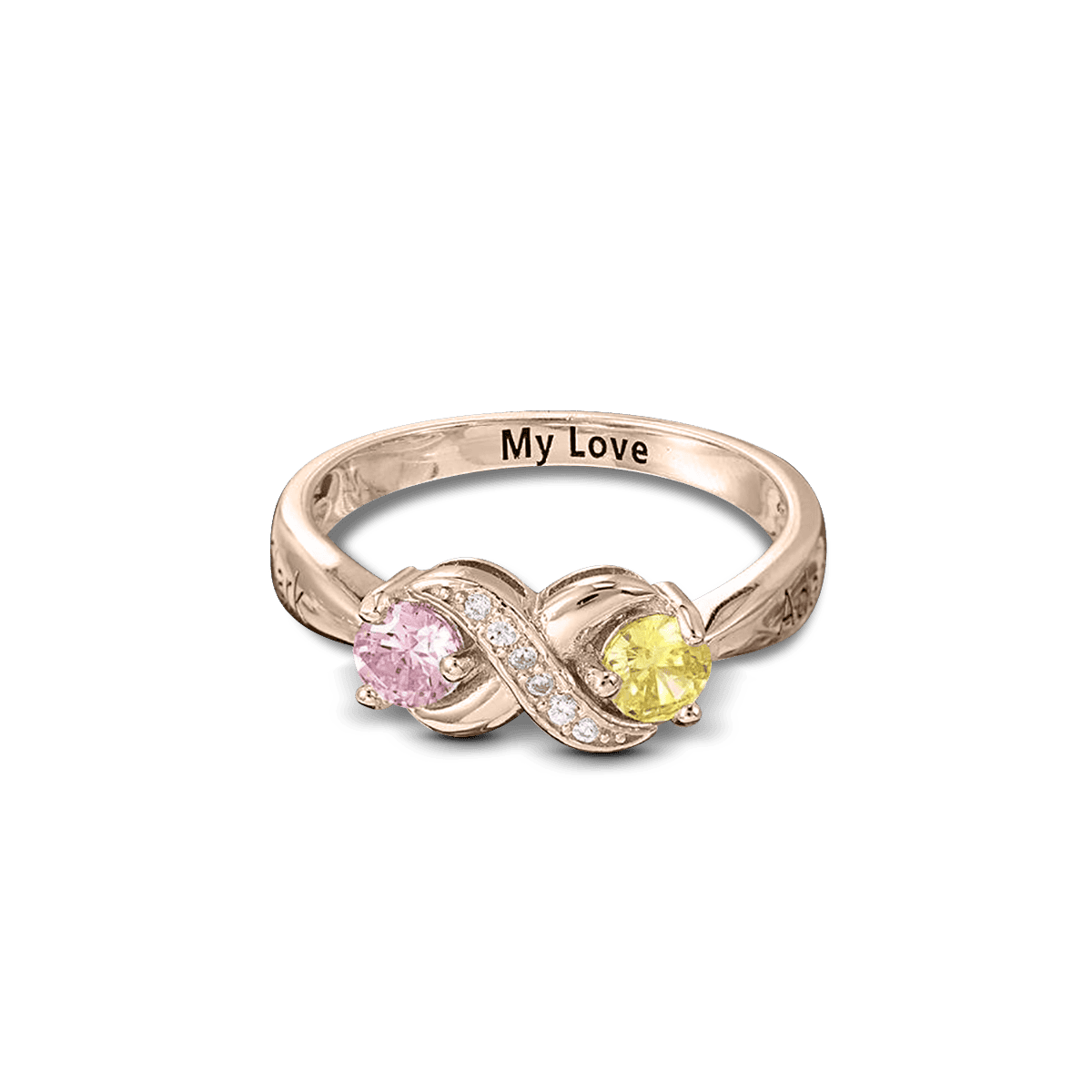 Bague personnalisée Infini avec pierres de naissance taille ronde - Argent Sterling S925