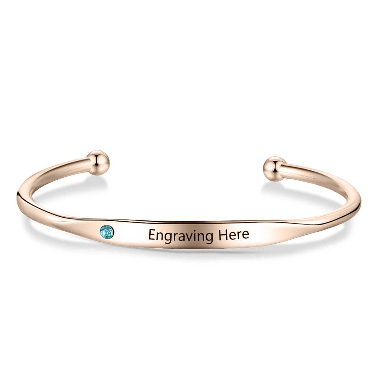 Bracelet jonc personnalisé avec pierre de naissance et nom - Acier inoxydable