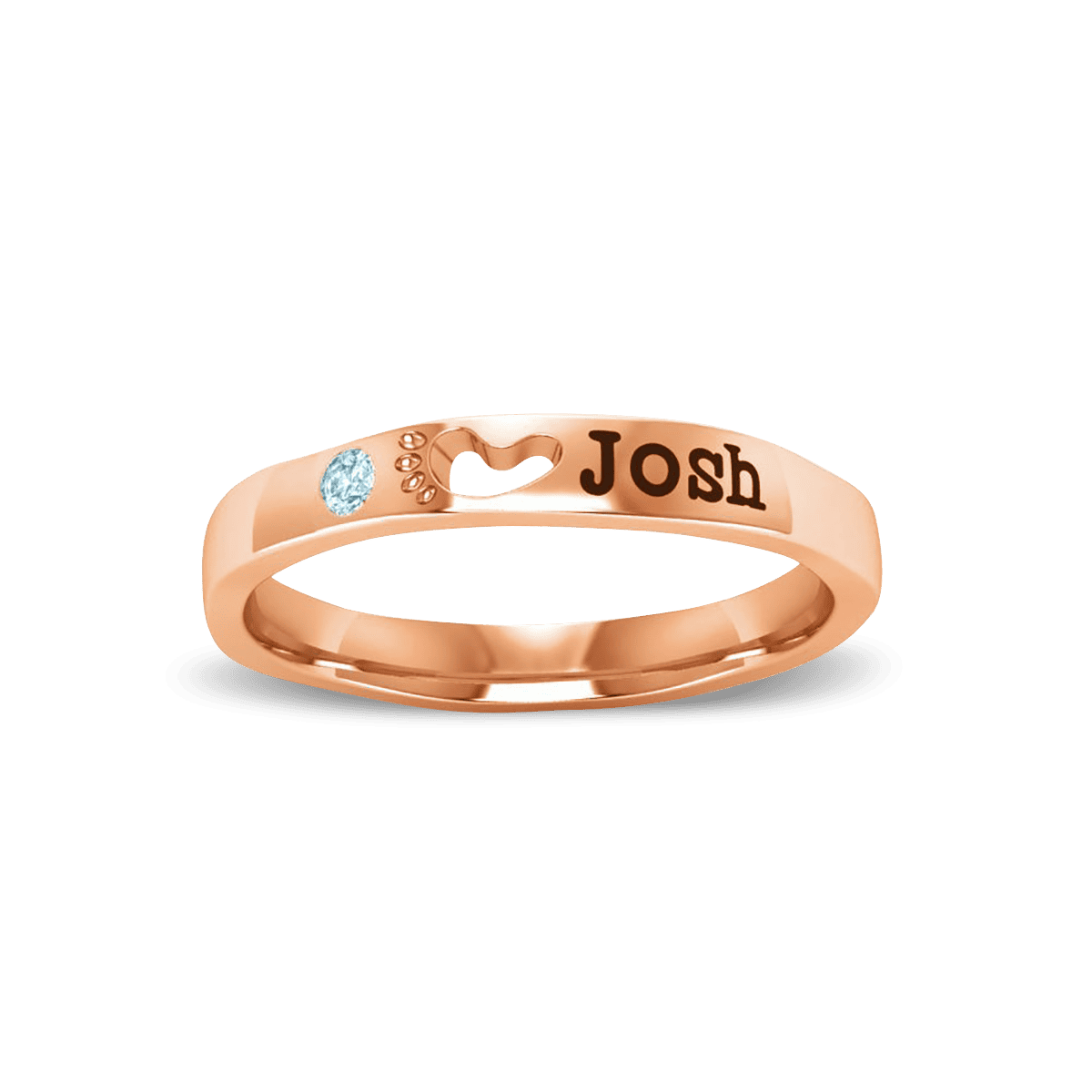 Bague personnalisée avec nom et pierre de naissance taille brillant rond - Argent Sterling S925