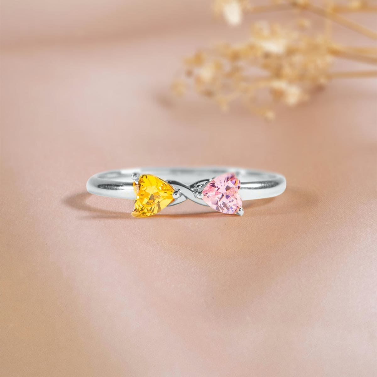 Bague Personnalisée Deux Pierres de Naissance Cœur - Argent Sterling S925