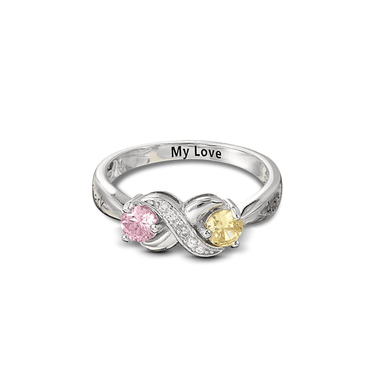 Bague personnalisée Infini avec pierres de naissance taille ronde - Argent Sterling S925