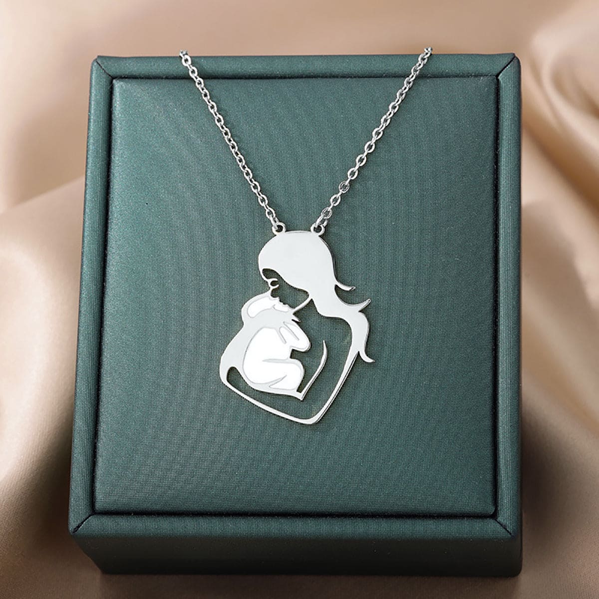 Collier Pendentif Coeur Amour Maternel - Acier Inoxydable