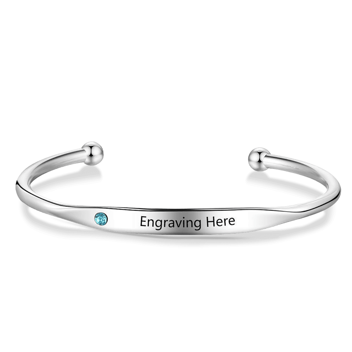 Bracelet jonc personnalisé avec pierre de naissance et nom - Acier inoxydable