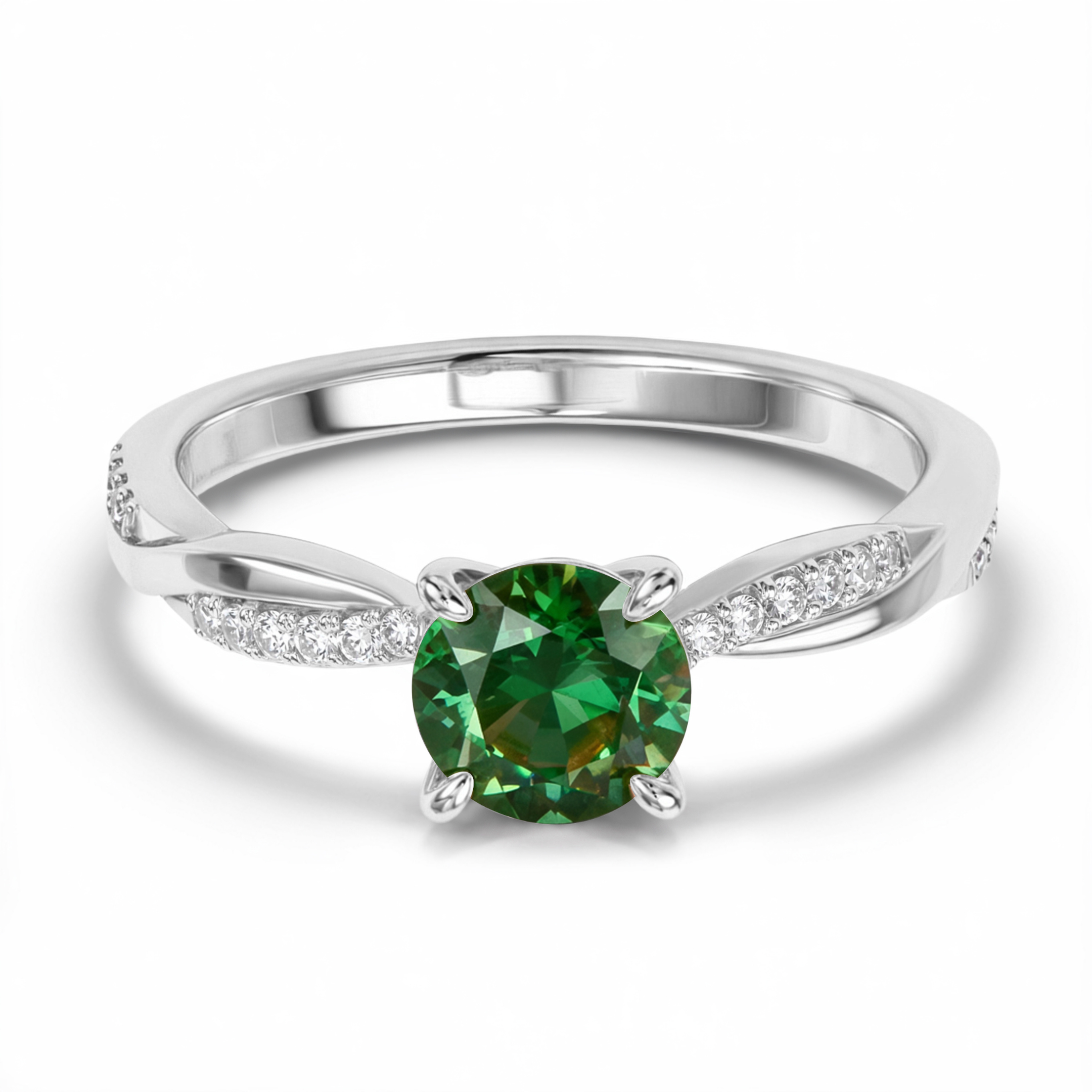 Twisted Band 1CT Round Cut Green Moissanite Ring