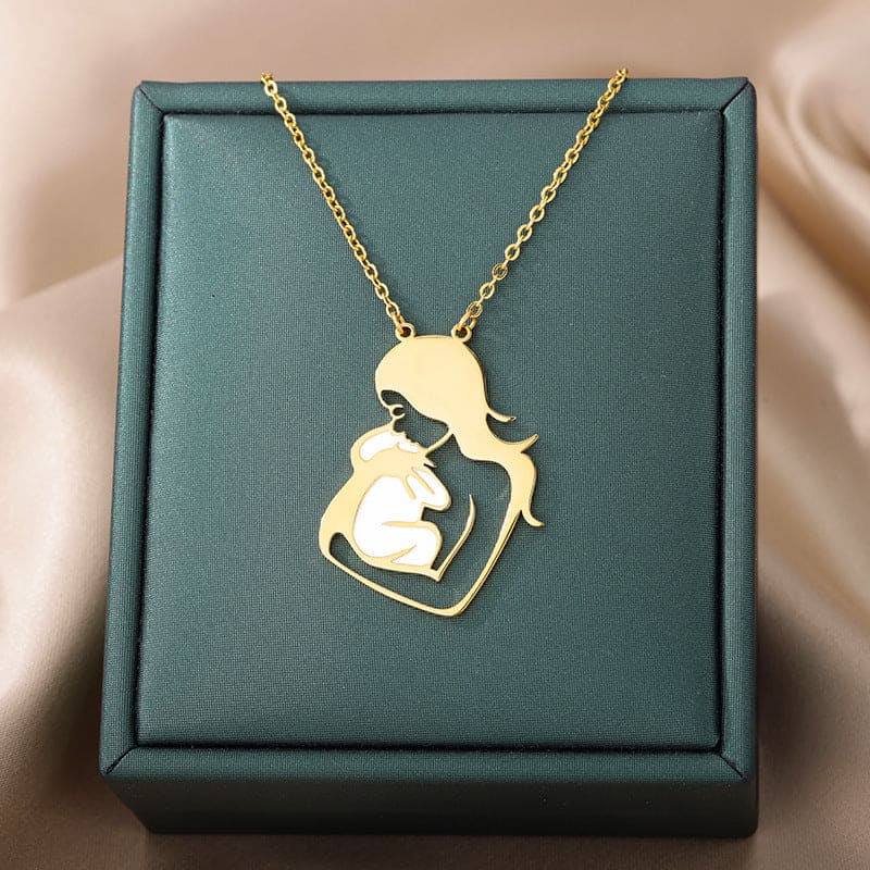 Collier Pendentif Coeur Amour Maternel - Acier Inoxydable