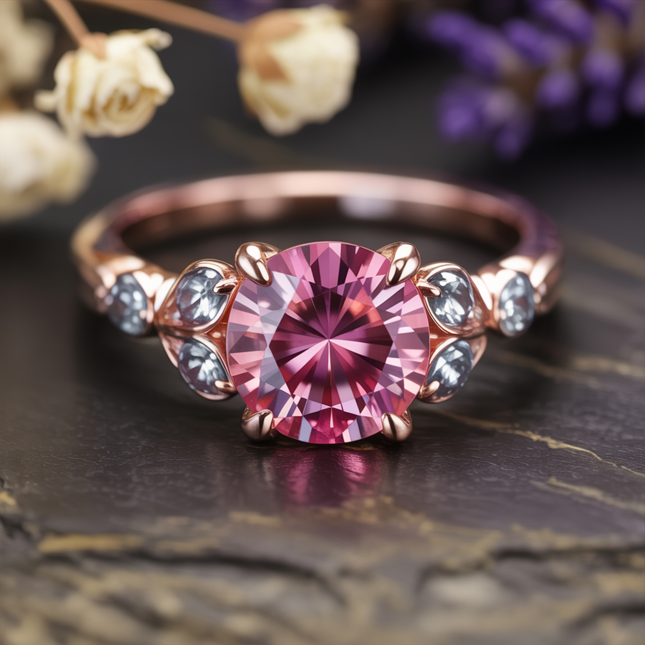 The Katalina 1.5CT Round Cut Pink Moissanite Ring