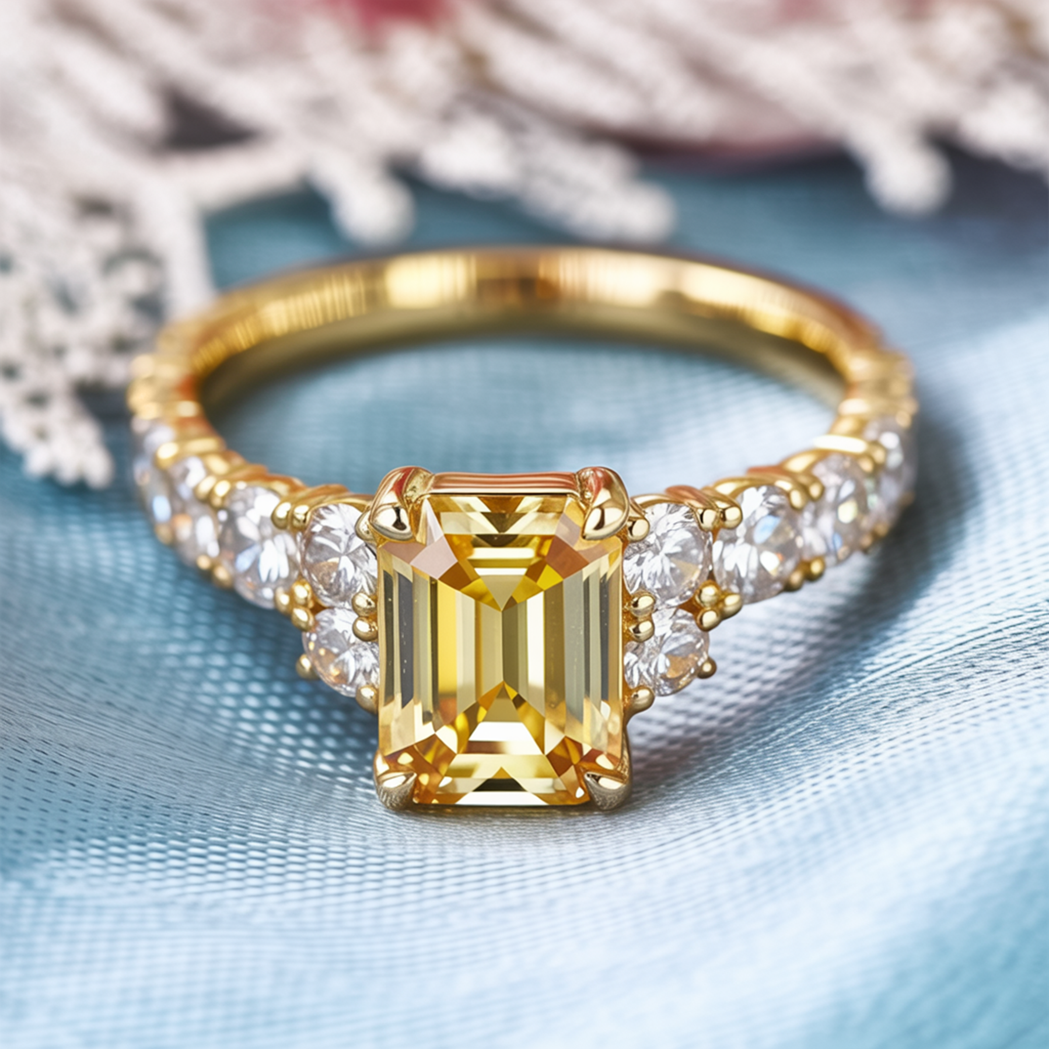 The Adelina Rae 2CT Emerald Cut Yellow Moissanite Ring