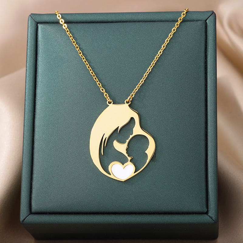 Collier Pendentif Cœur Étreinte Maternelle - Acier Inoxydable