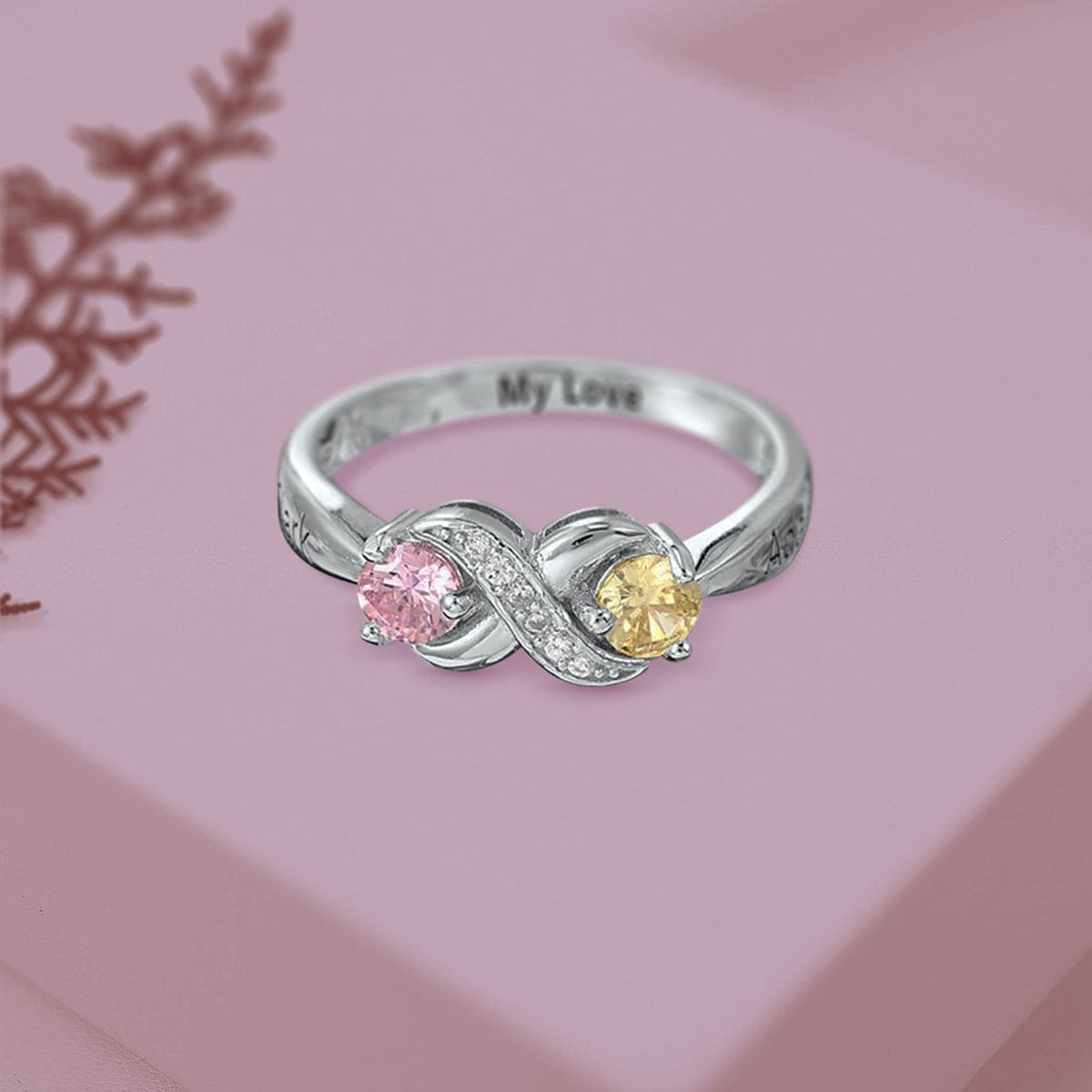Bague personnalisée Infini avec pierres de naissance taille ronde - Argent Sterling S925