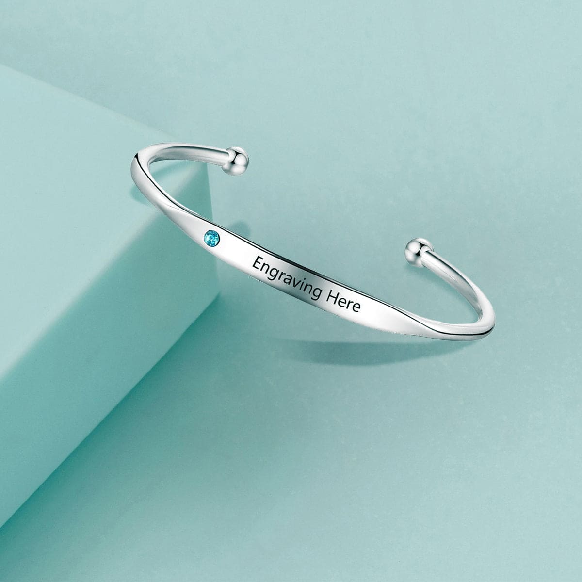Bracelet jonc personnalisé avec pierre de naissance et nom - Acier inoxydable