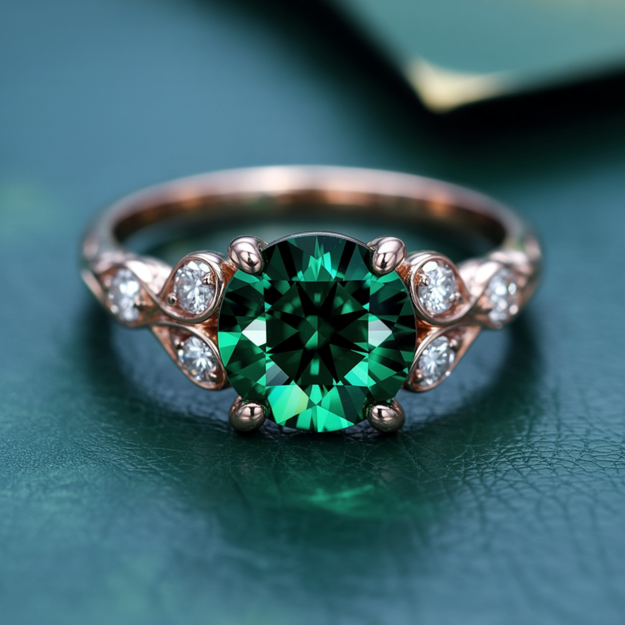The Katalina 1.5CT Round Cut Green Moissanite Ring