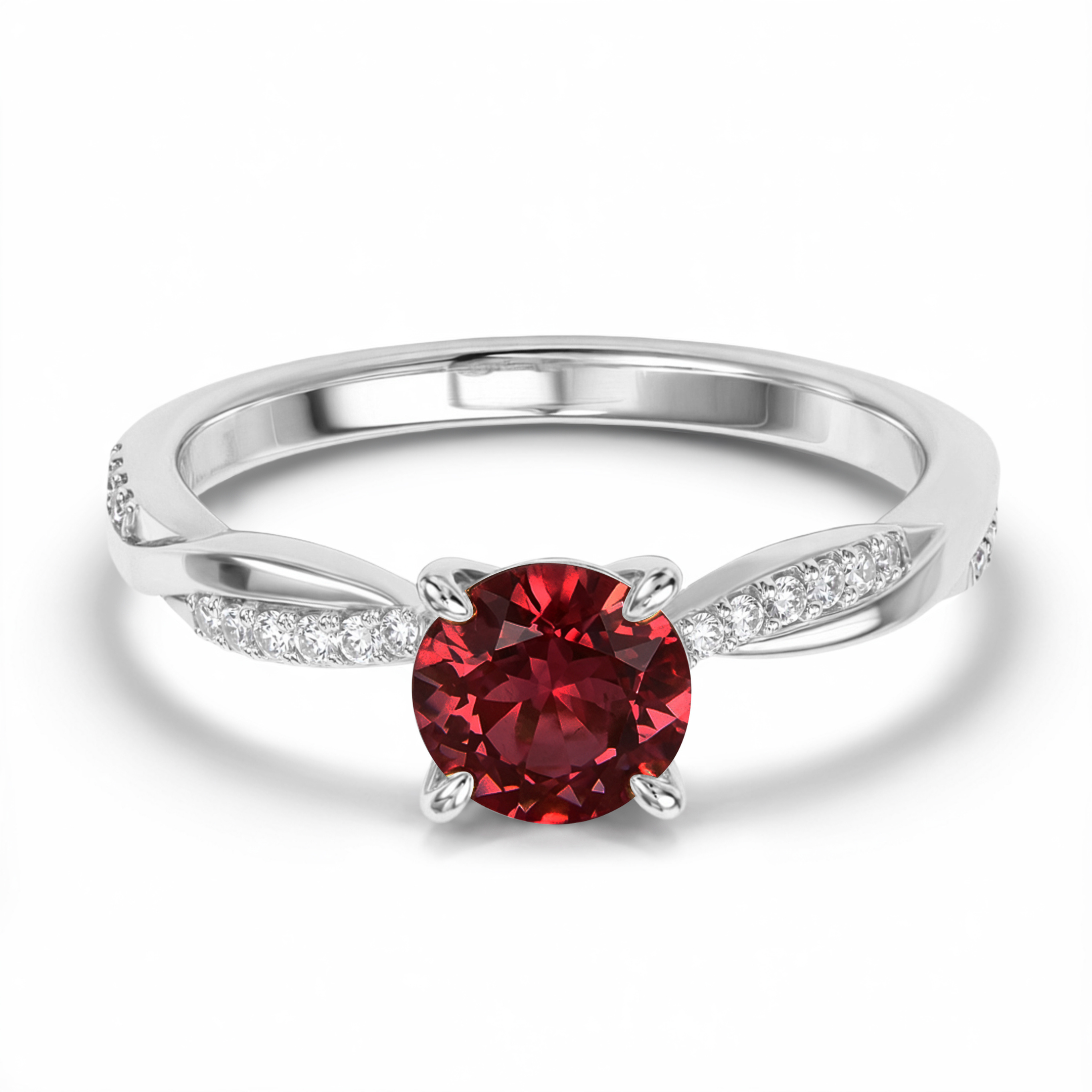 Twisted Band 1CT Round Cut Red Moissanite Ring
