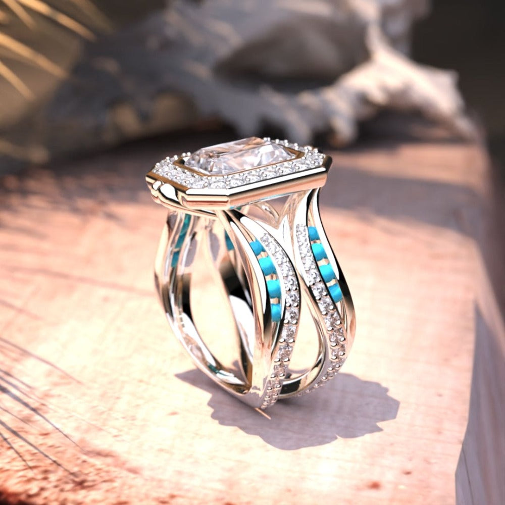 La Couronne de l'Océan: Bague Diamant Éthique - Argent Sterling S925