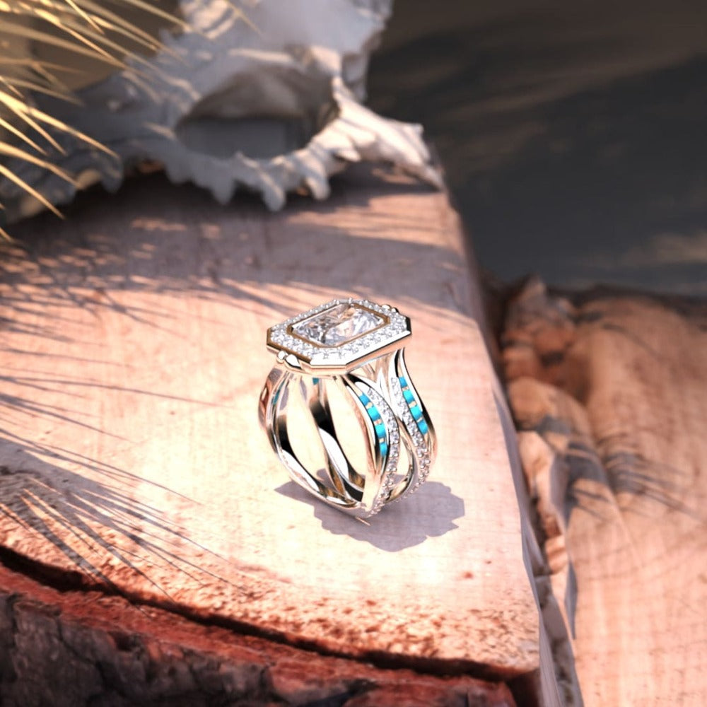 La Couronne de l'Océan: Bague Diamant Éthique - Argent Sterling S925