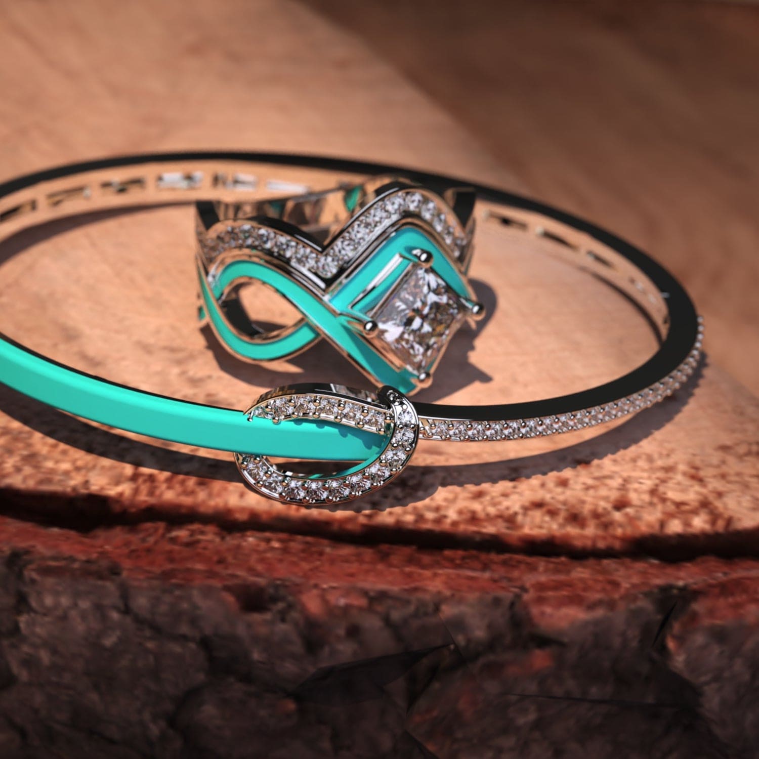 The Ocean Wave: Ensemble Bague & Bracelet 2 Pièces - Argent Sterling S925