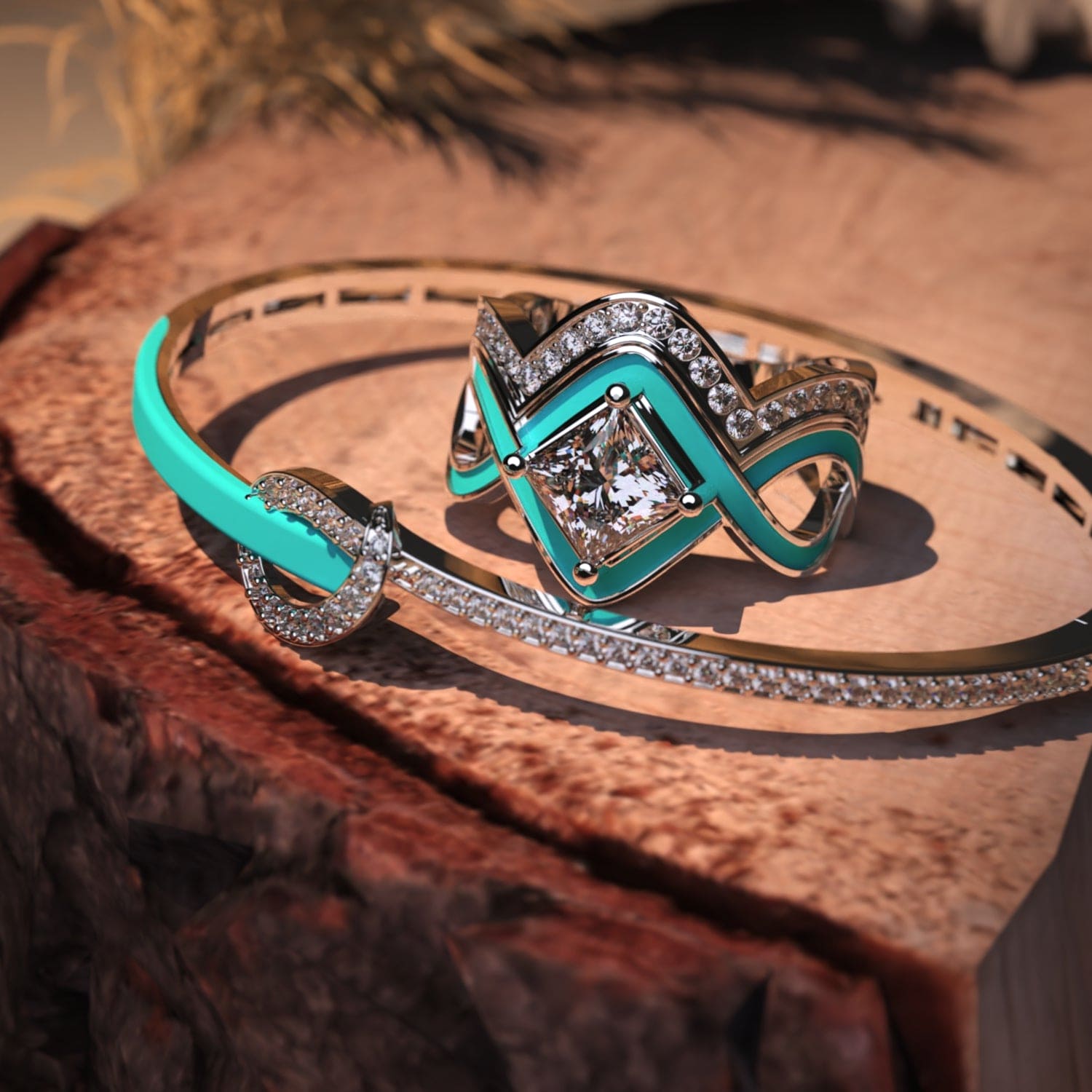 The Ocean Wave: Ensemble Bague & Bracelet 2 Pièces - Argent Sterling S925