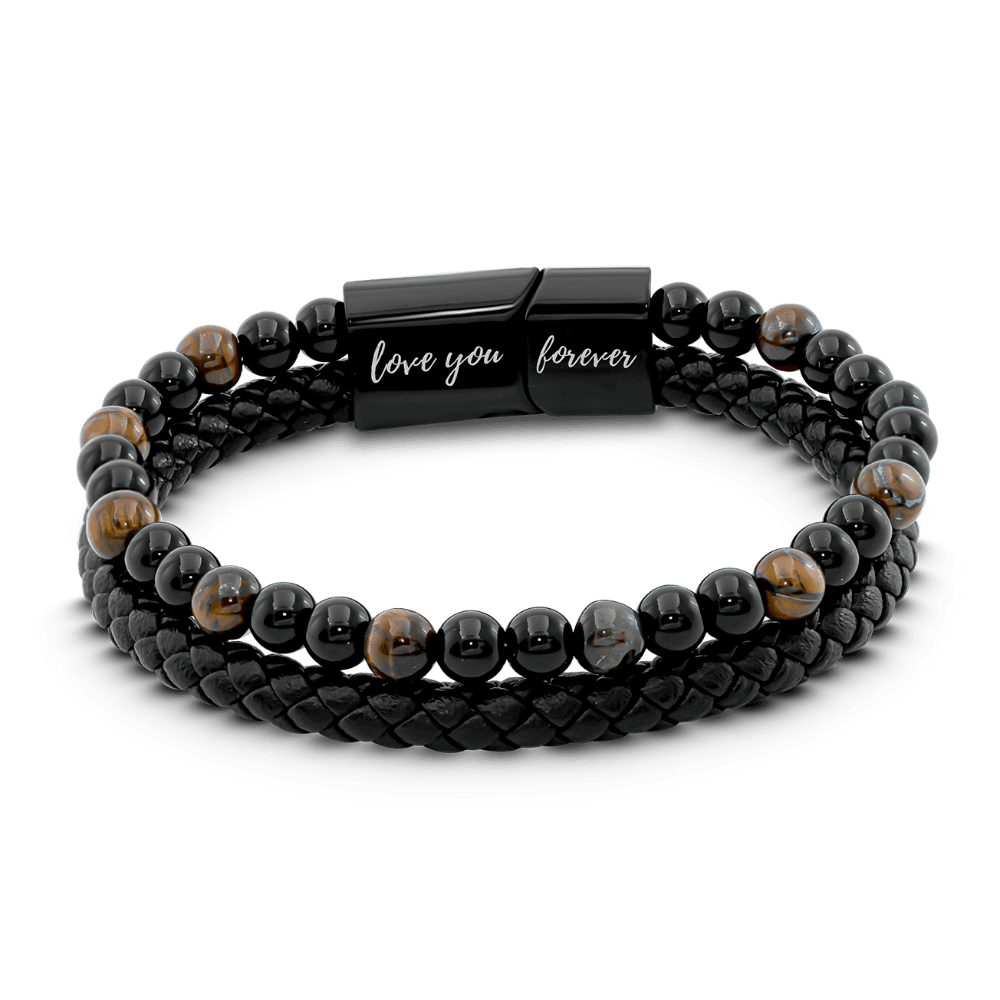 À Mon Fils | Je T'aime Pour Toujours | Bracelet Perles Cuir