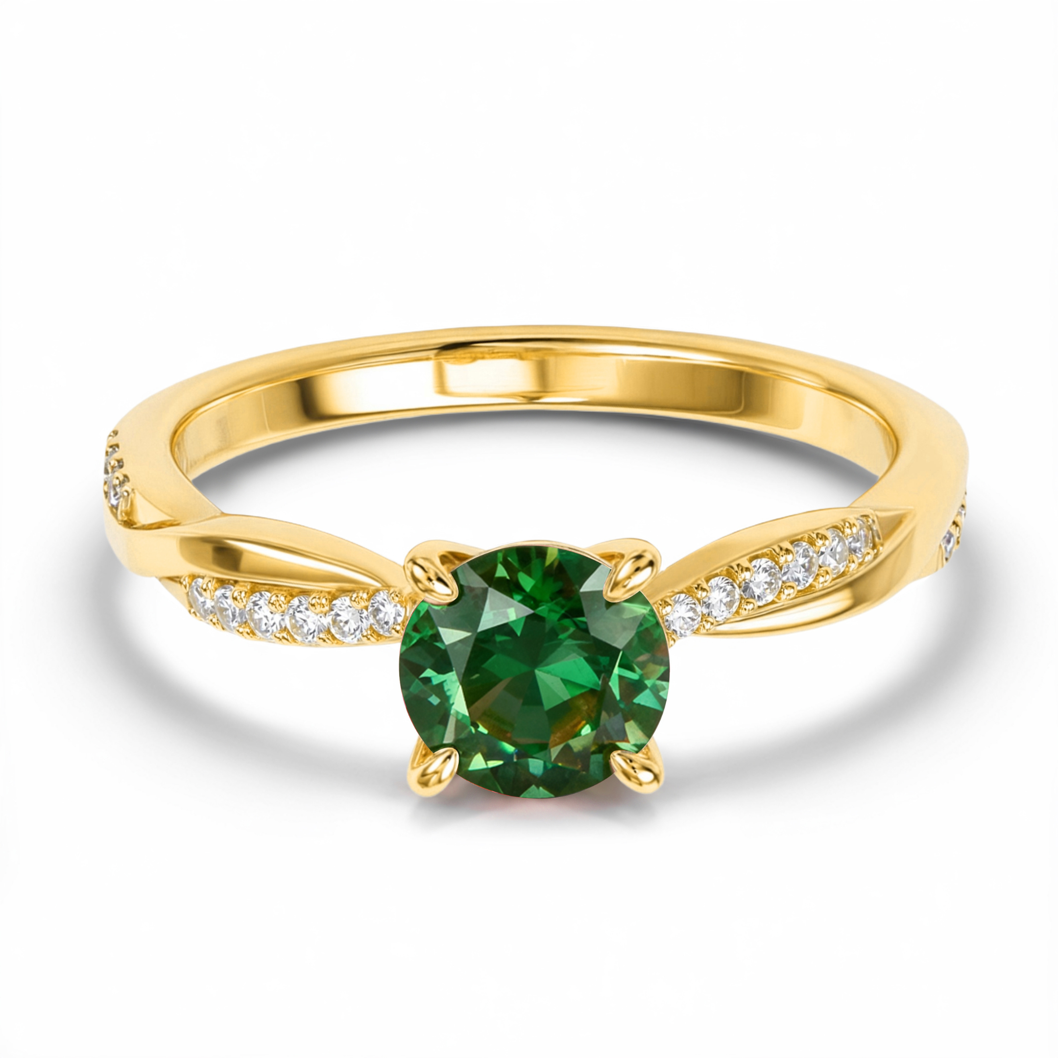 Twisted Band 1CT Round Cut Green Moissanite Ring