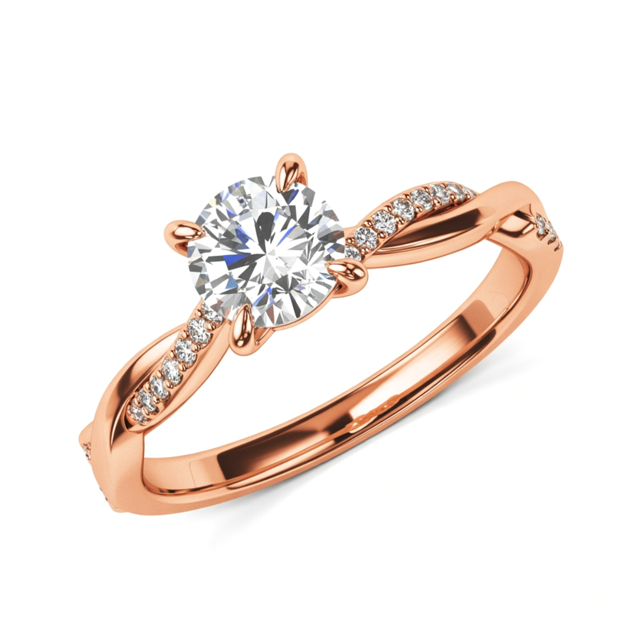 Twisted Band Rose Gold Moissanite Ring
