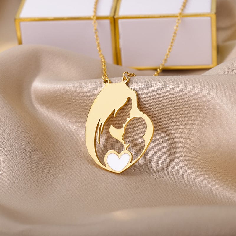 Mother's Embrace Heart Pendant Necklace - Stainless Steel