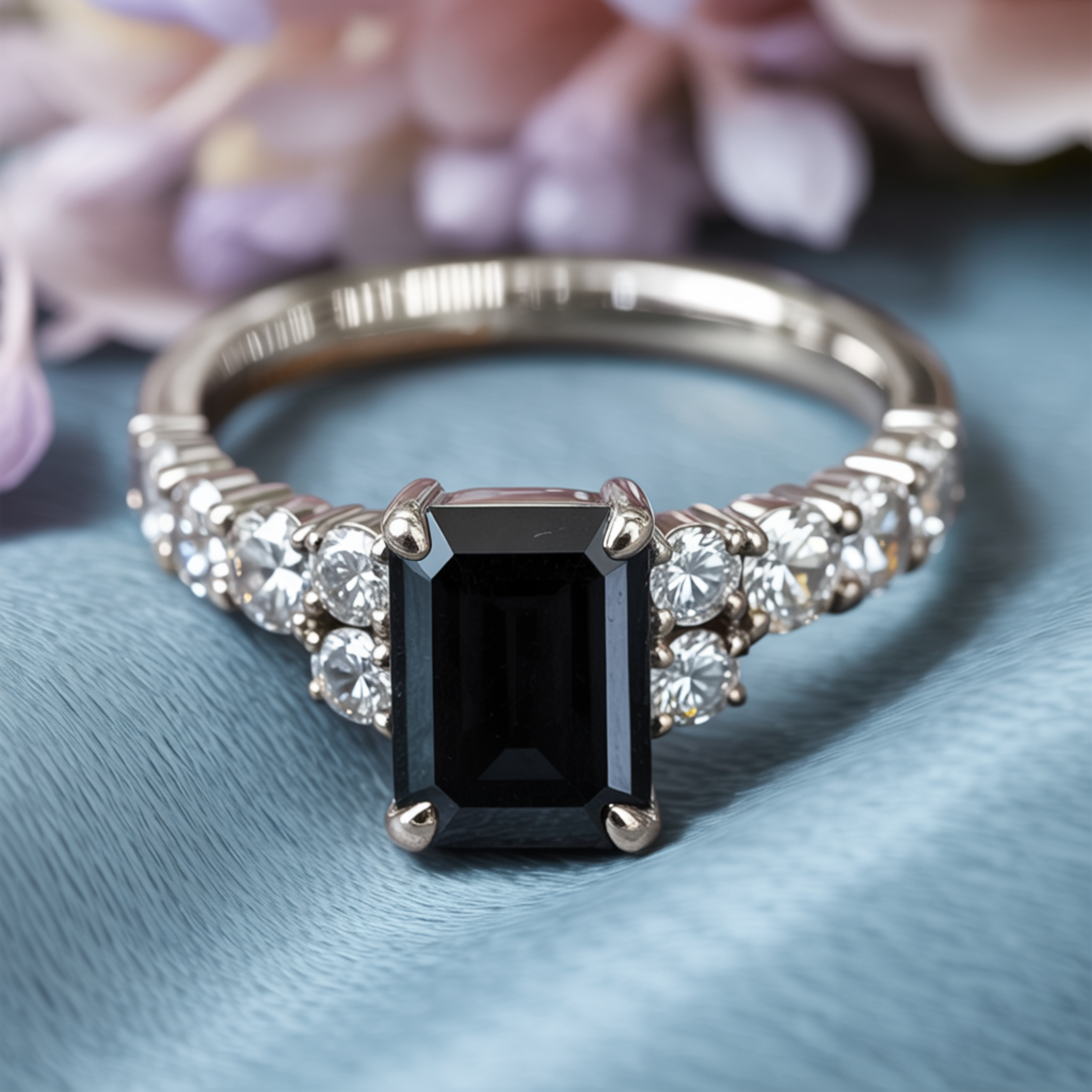 The Adelina Rae 2CT Emerald Cut Black Moissanite Ring